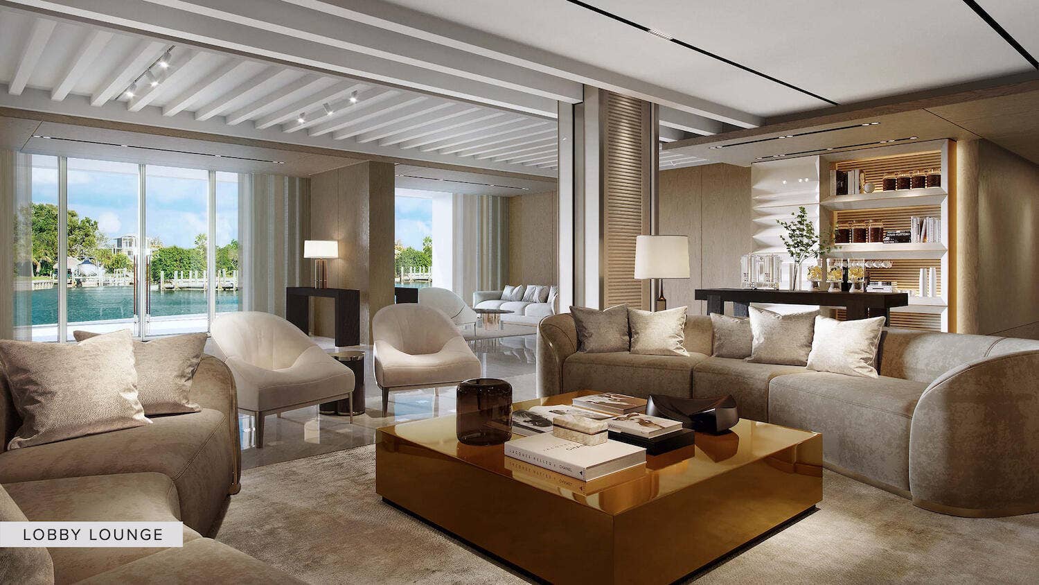 2200 Pga Boulevard, #515, Palm Beach Gardens, FL 33408 Lobby Lounge overlooking Intracoastal waterway and private marina.