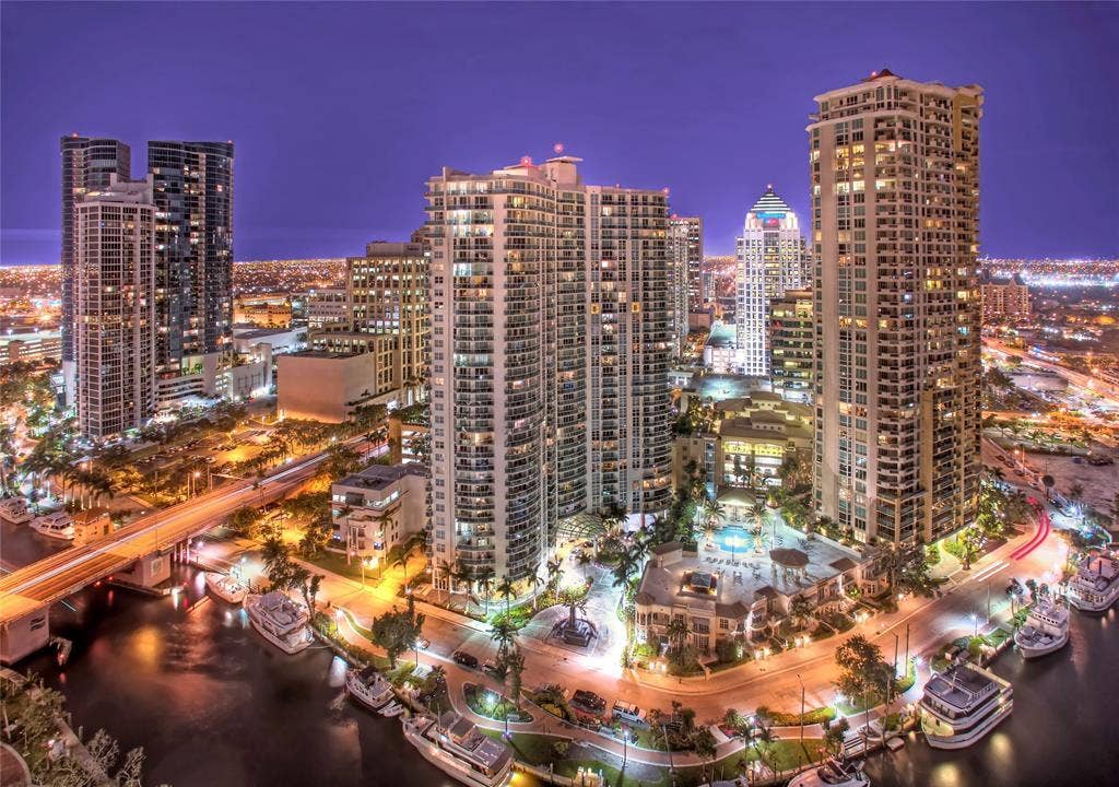 347 N New River Dr Drive E, #1202, Fort Lauderdale, FL 33301 WG NIGHTIME BLDG VIEW