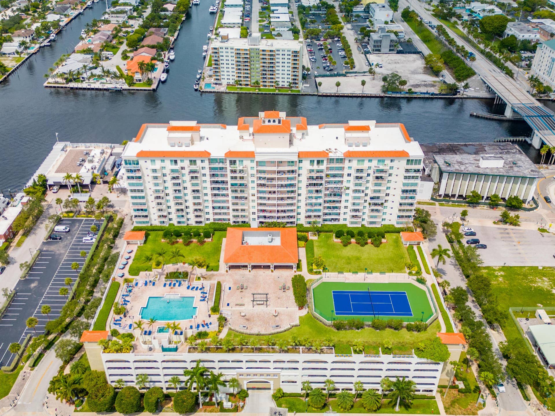 3020 NE 32nd Avenue, #710, Fort Lauderdale, FL 33311 Amenity Deck - Pool, Tennis Court and Gardens.