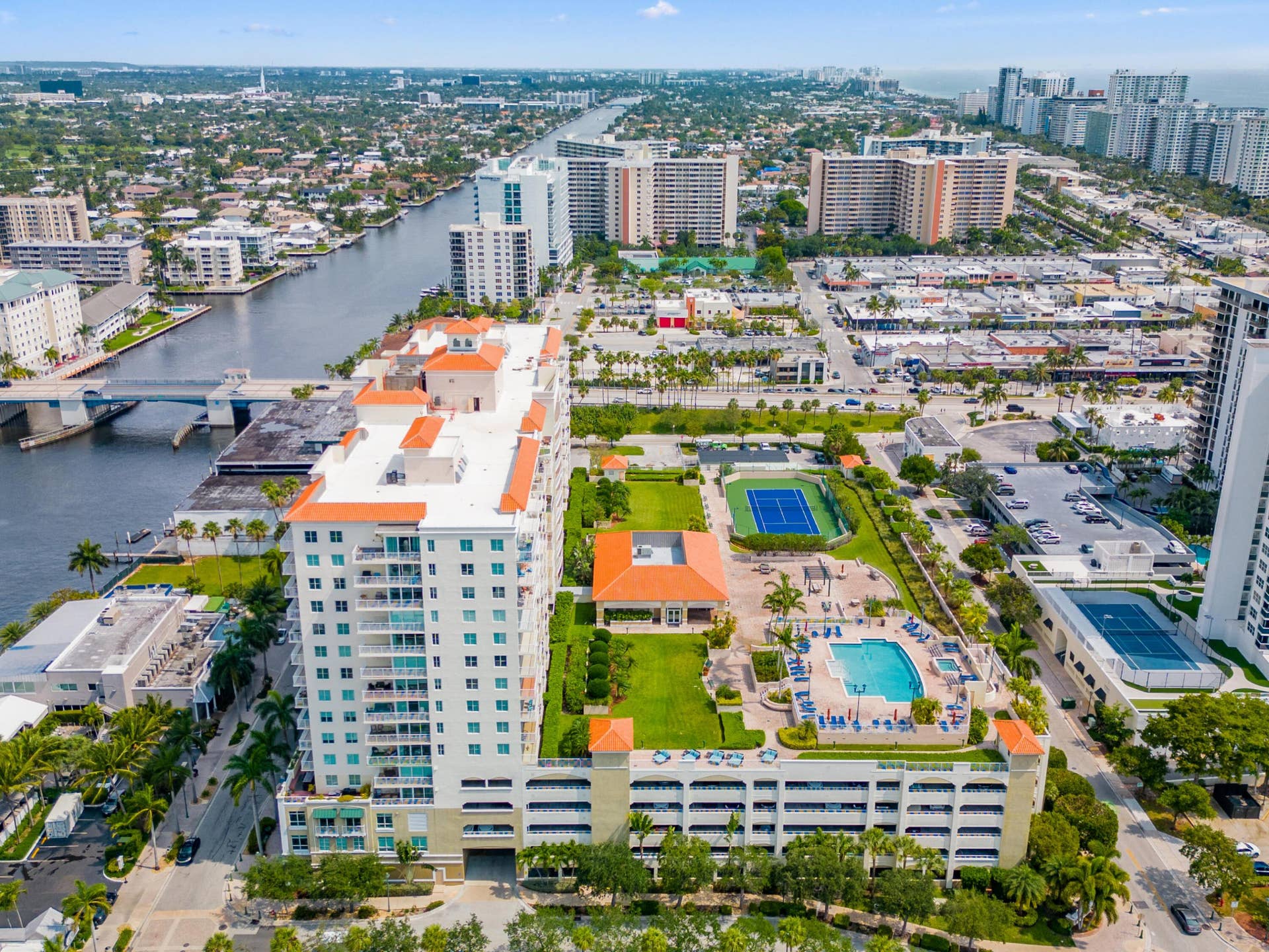3020 NE 32nd Avenue, #710, Fort Lauderdale, FL 33311 Amenity Deck - Pool, Tennis Court and Gardens.