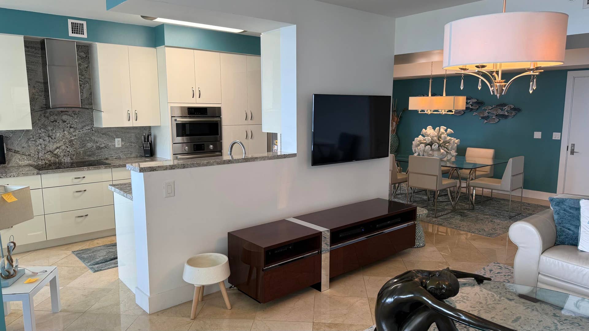 3200 N Ocean Boulevard, #605, Fort Lauderdale, FL 33308 Kitchen with open wall to Living Room