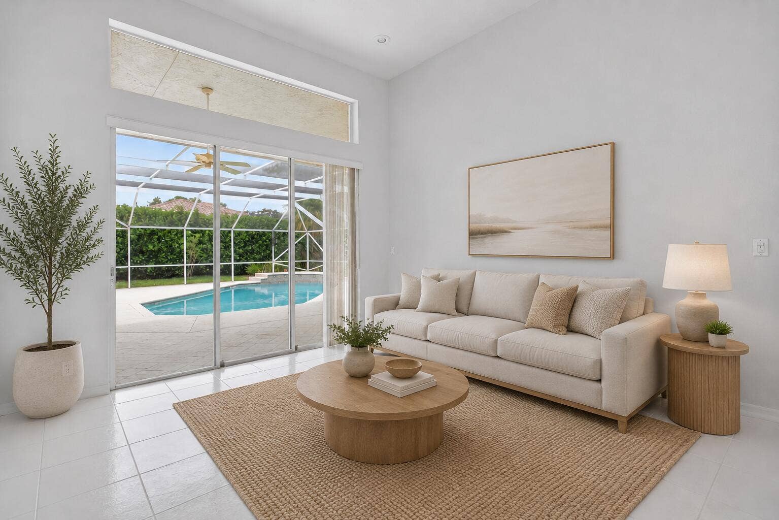 Walk in to the Living room over looking pool! (Staged image)