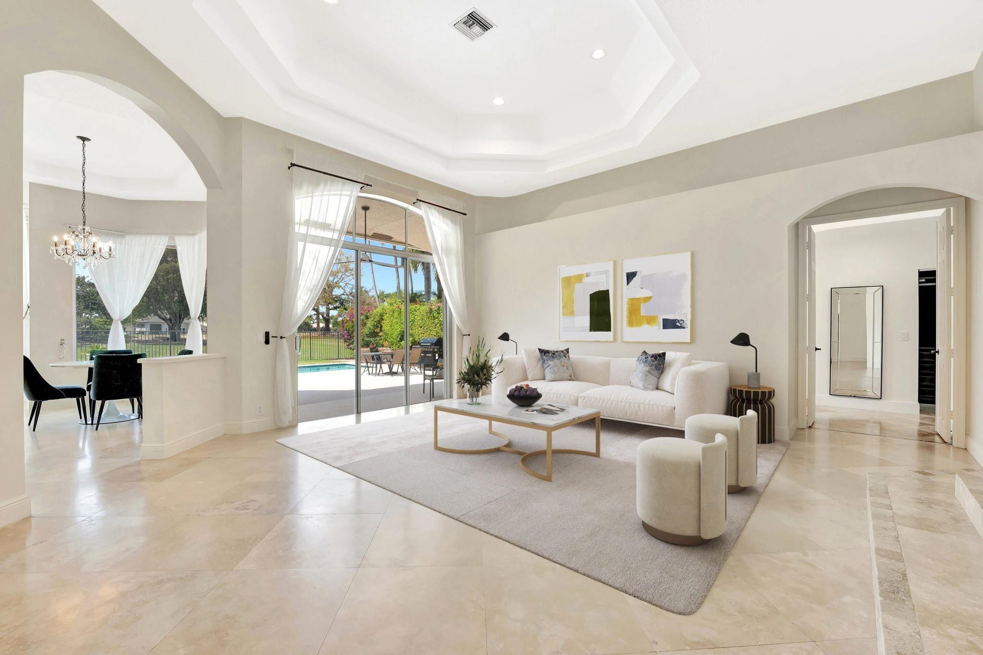 2491 Eagle Run Drive, Weston, FL 33327 Seamless marble flooring (living room furniture virtually staged)
