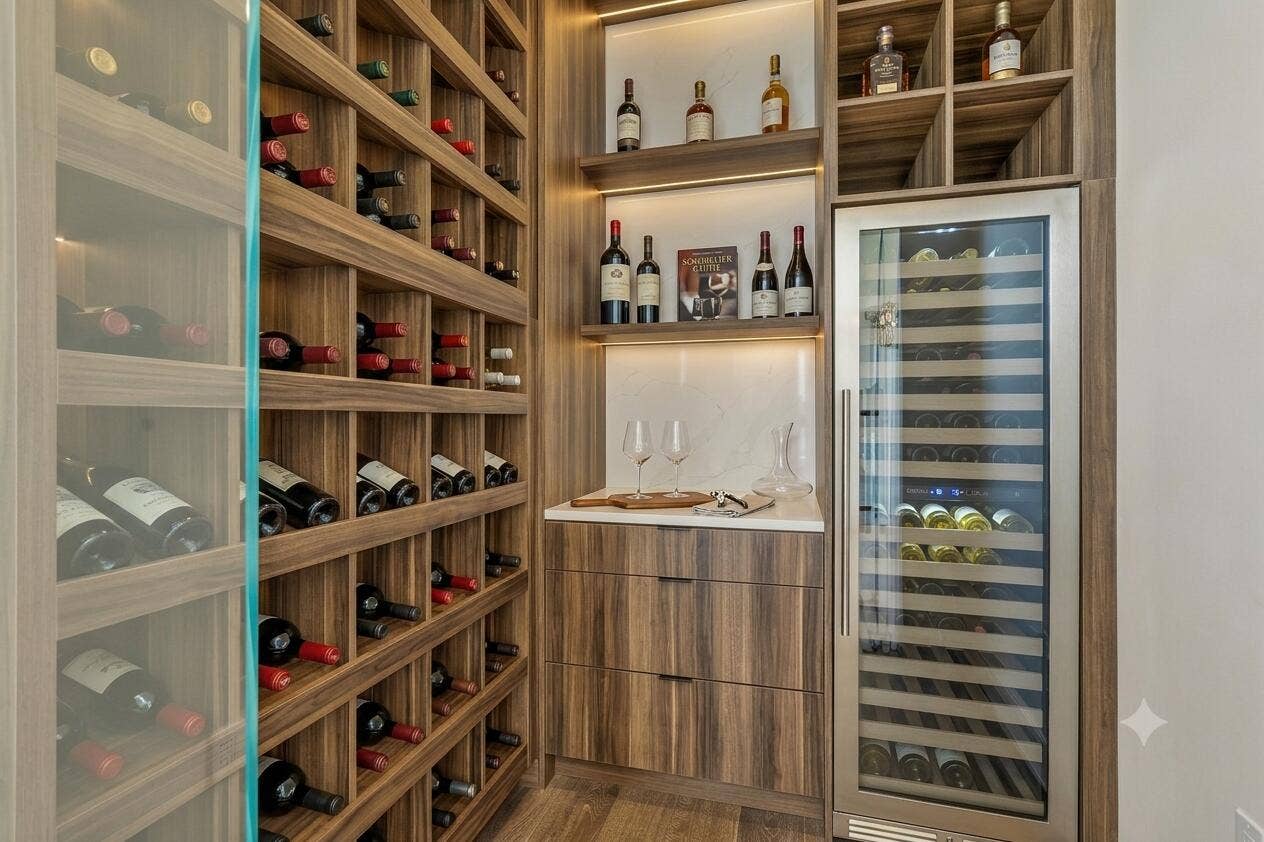 4842 S Harbor Drive, Vero Beach, FL 32967 Custom climate controlled walk in wine vault with cold storage for 150 bottles and 130 dry storage.