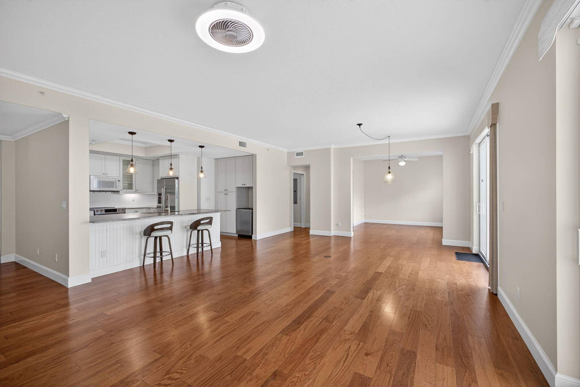 Living, dining, kitchen