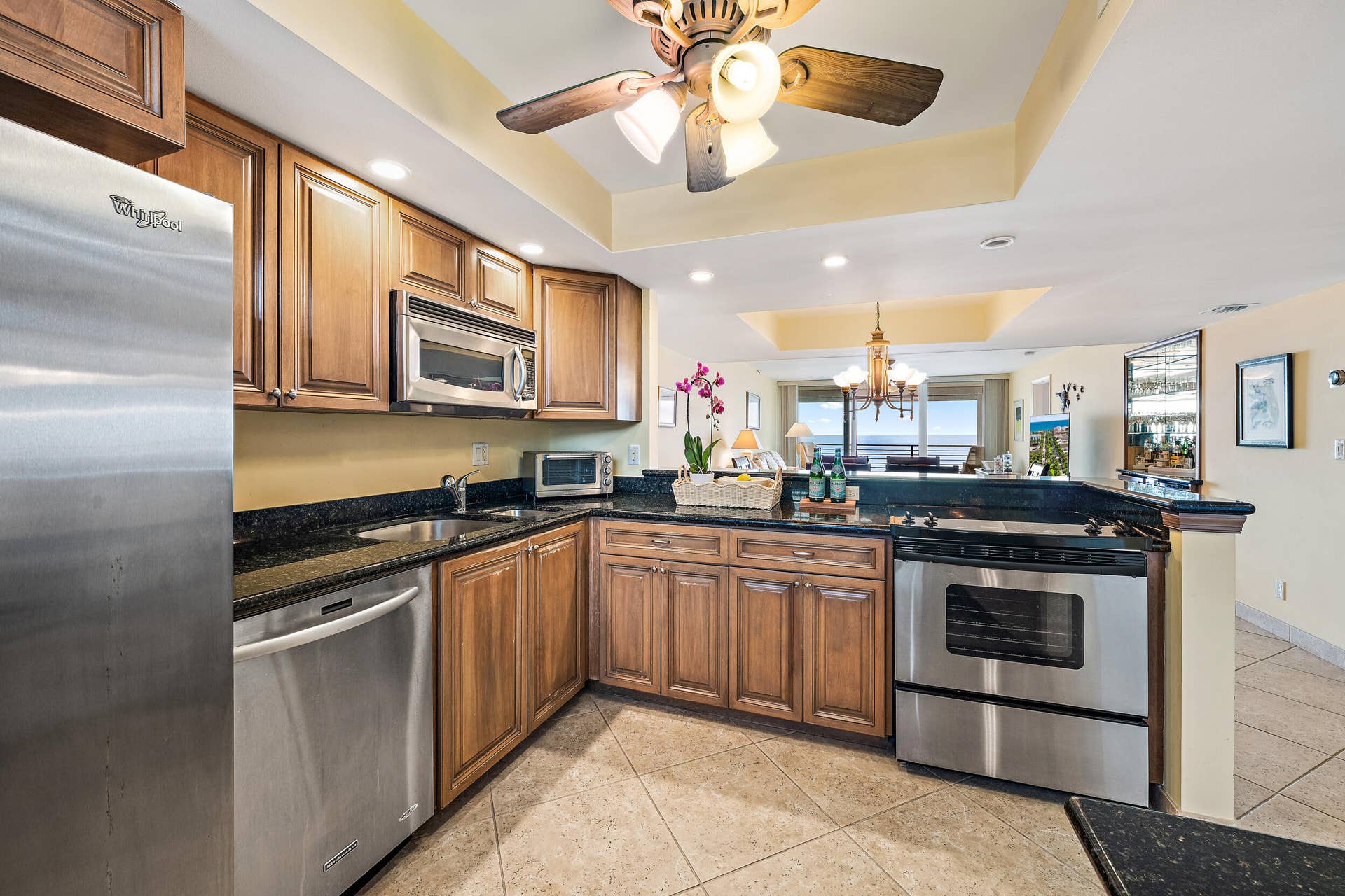900 Ocean Drive, #202, Juno Beach, FL 33408 Stainless steel appliances, granite counter tops and tile flooring
