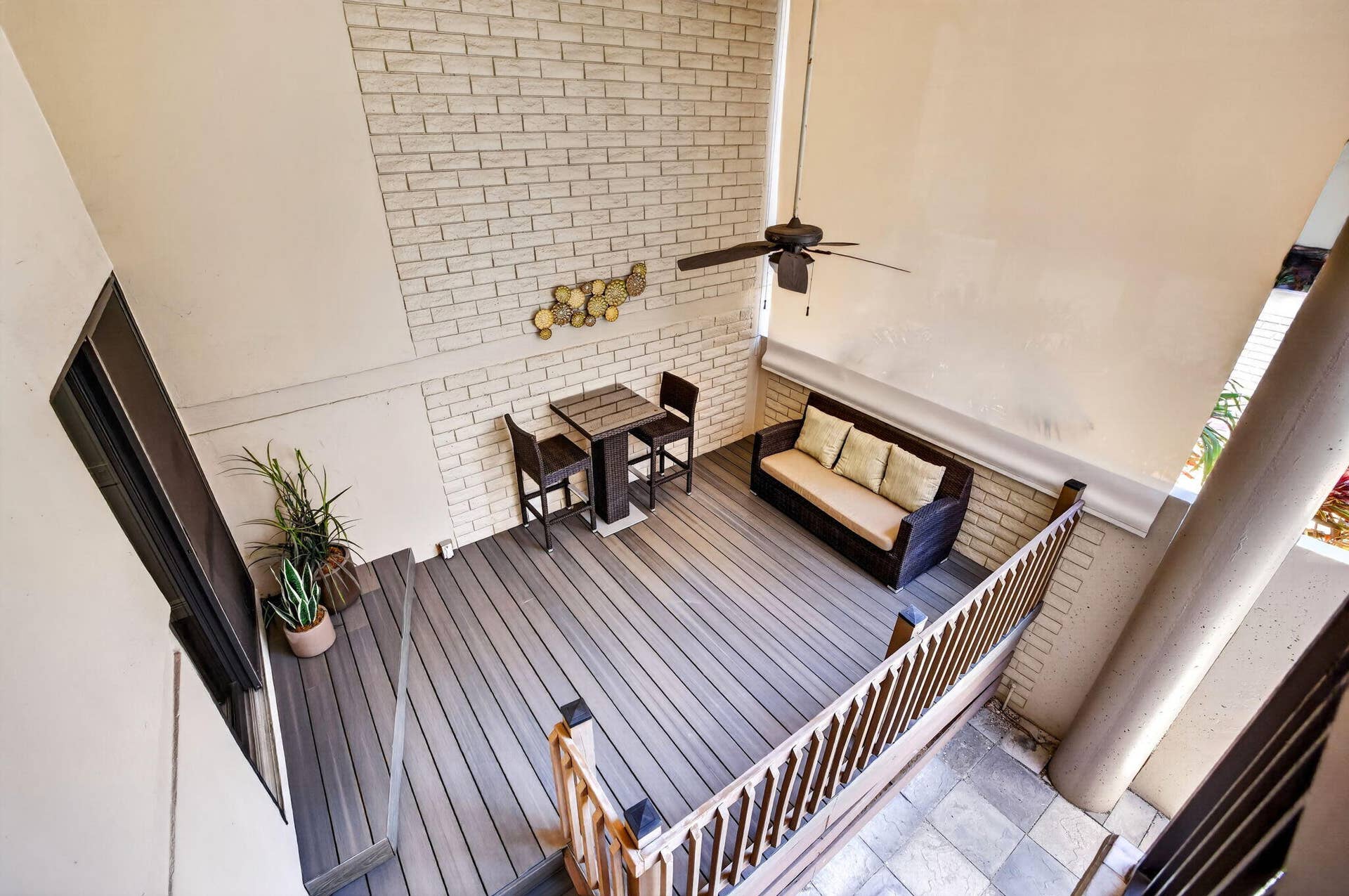 Deck area from Balcony, with privacy screens displayed