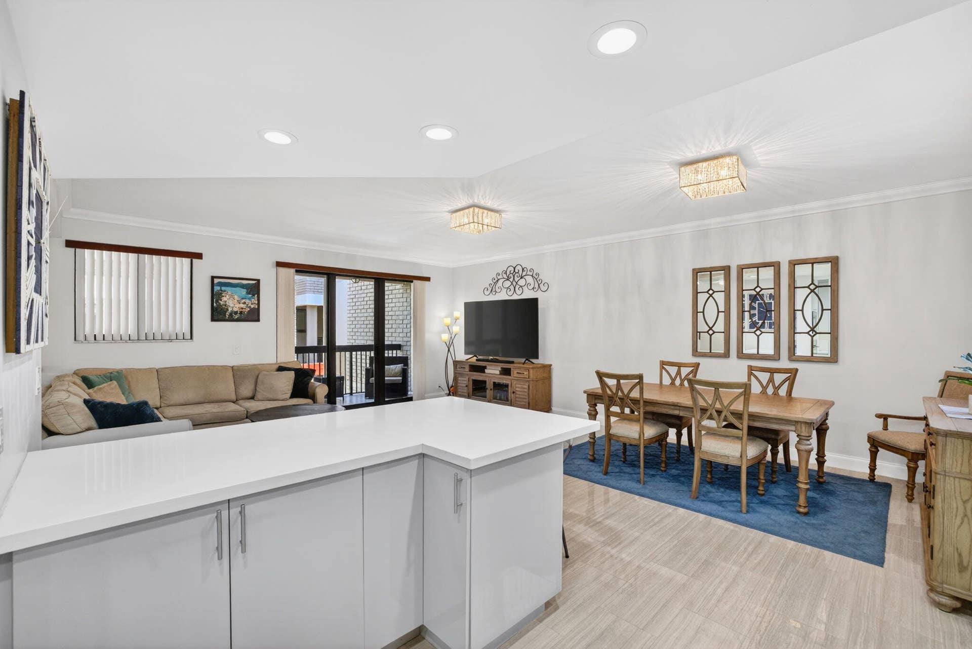 Kitchen Island overlooking Dining/Living Area
