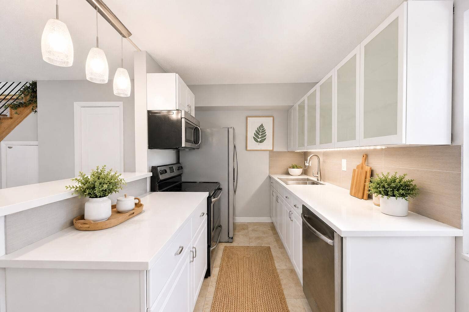 905 NE 28th Street, #206, Wilton Manors, FL 33334 Virtually staged kitchen highlighting the functional layout and connection to the main living area.