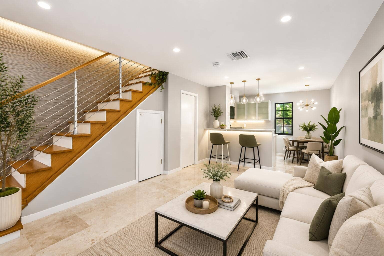905 NE 28th Street, #206, Wilton Manors, FL 33334 Virtually staged living room showcasing a bright, open space ideal for relaxing or entertaining.