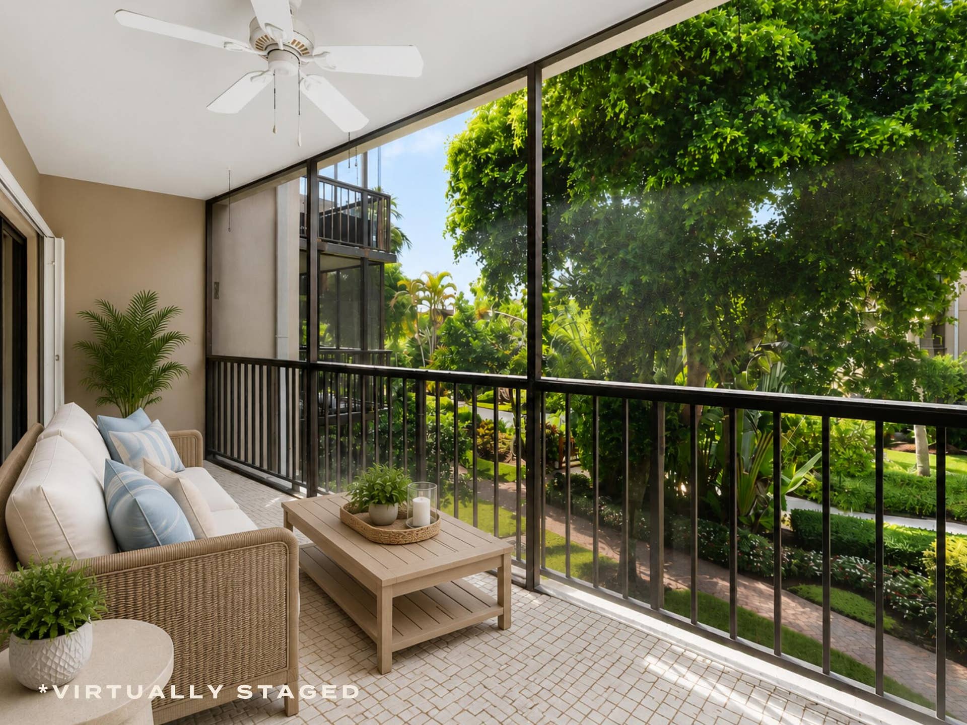 3605 S Ocean Boulevard, #229, South Palm Beach, FL 33480 Screened Patio Virtually Staged