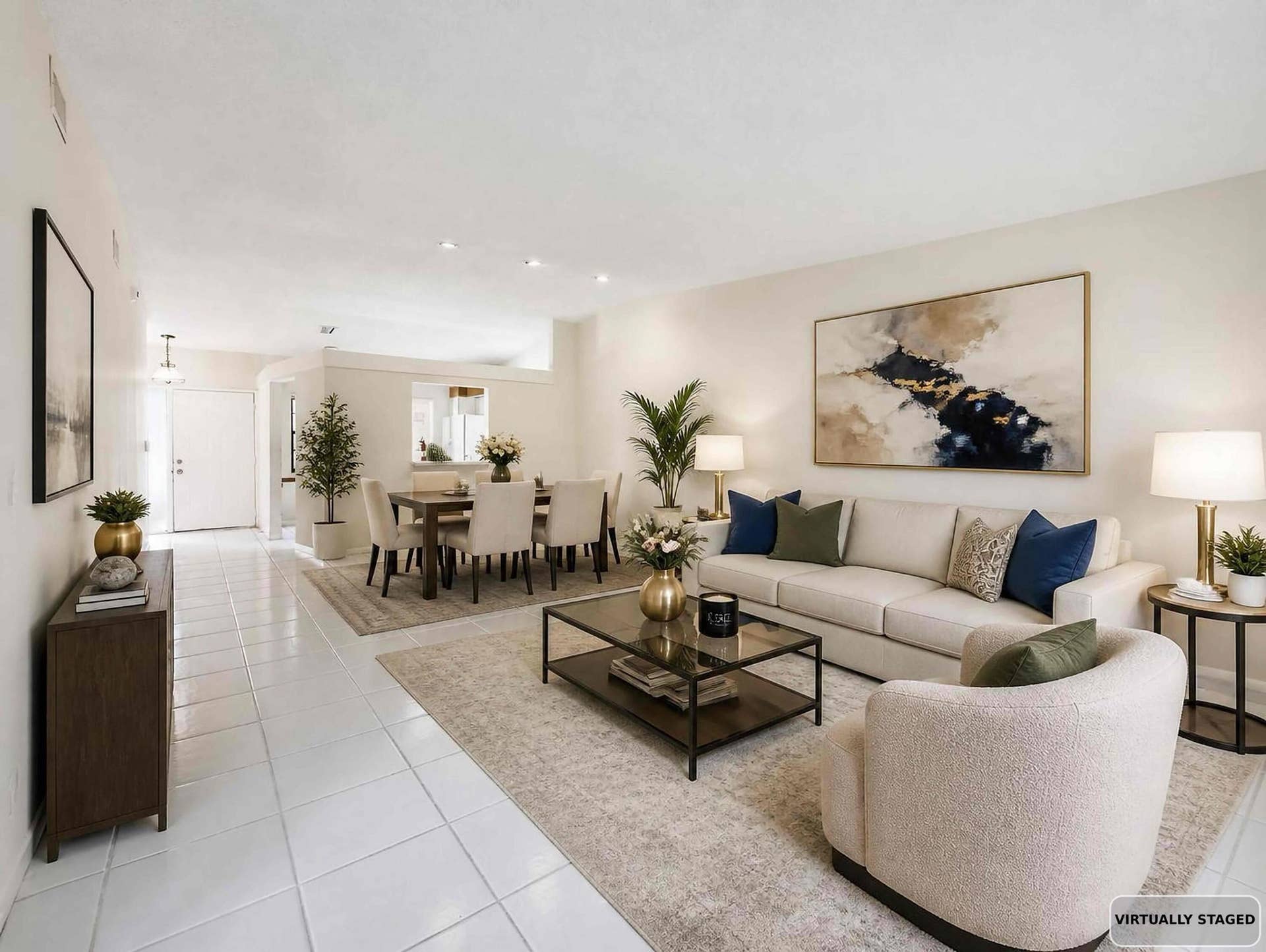 6200 Kings Gate Circle, Delray Beach, FL 33484 Living to Dining Staged
