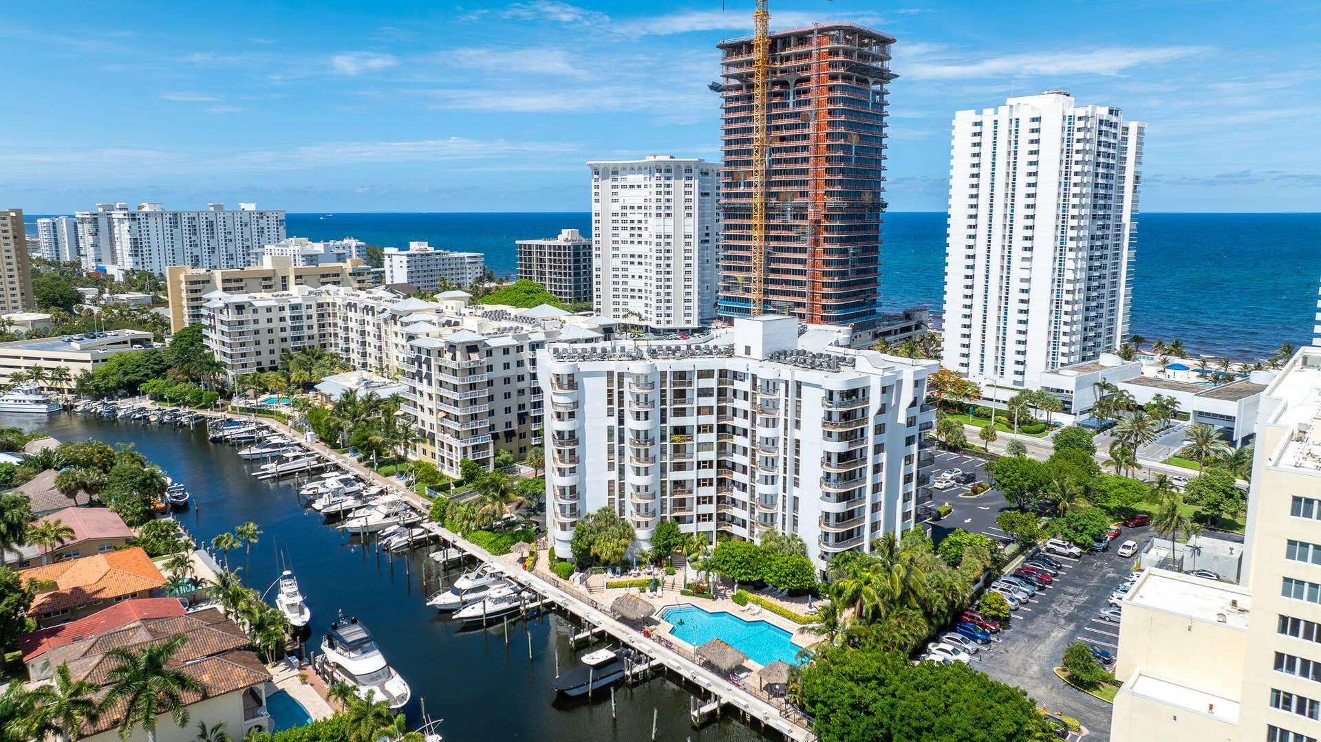 1361 S Ocean Boulevard, #303, Pompano Beach, Pompano Beach, FL 33062 Aerial shot / back of building and pool area on the canal