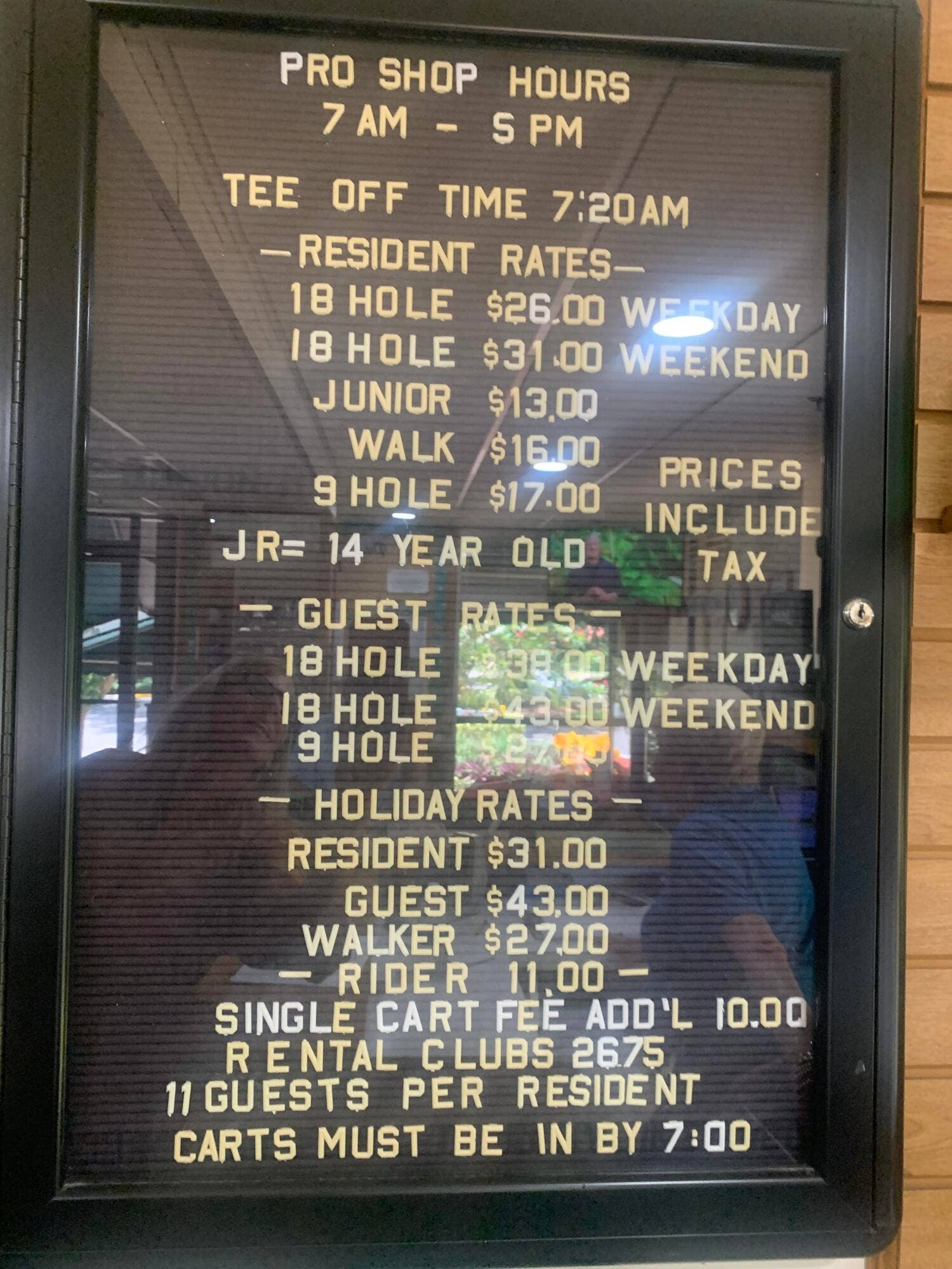 Golf fees - 18 hole private course