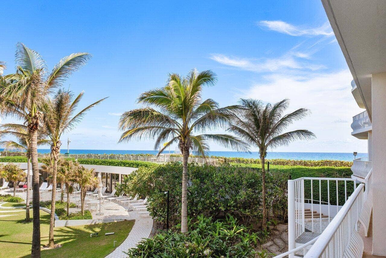2000 S Ocean Boulevard, #103, Palm Beach, FL 33480 Balcony with Staircase to Pool