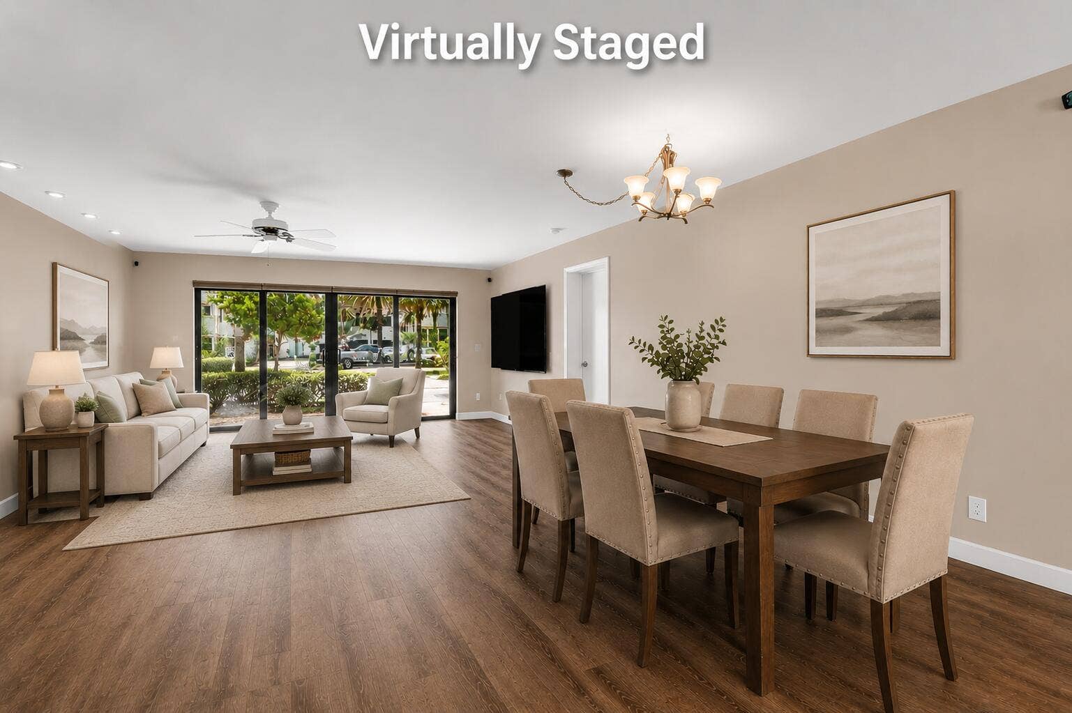 4140 N Ocean Drive, #101e, Lauderdale By The Sea, FL 33308 Virtually Staged Living Room_Dining Area