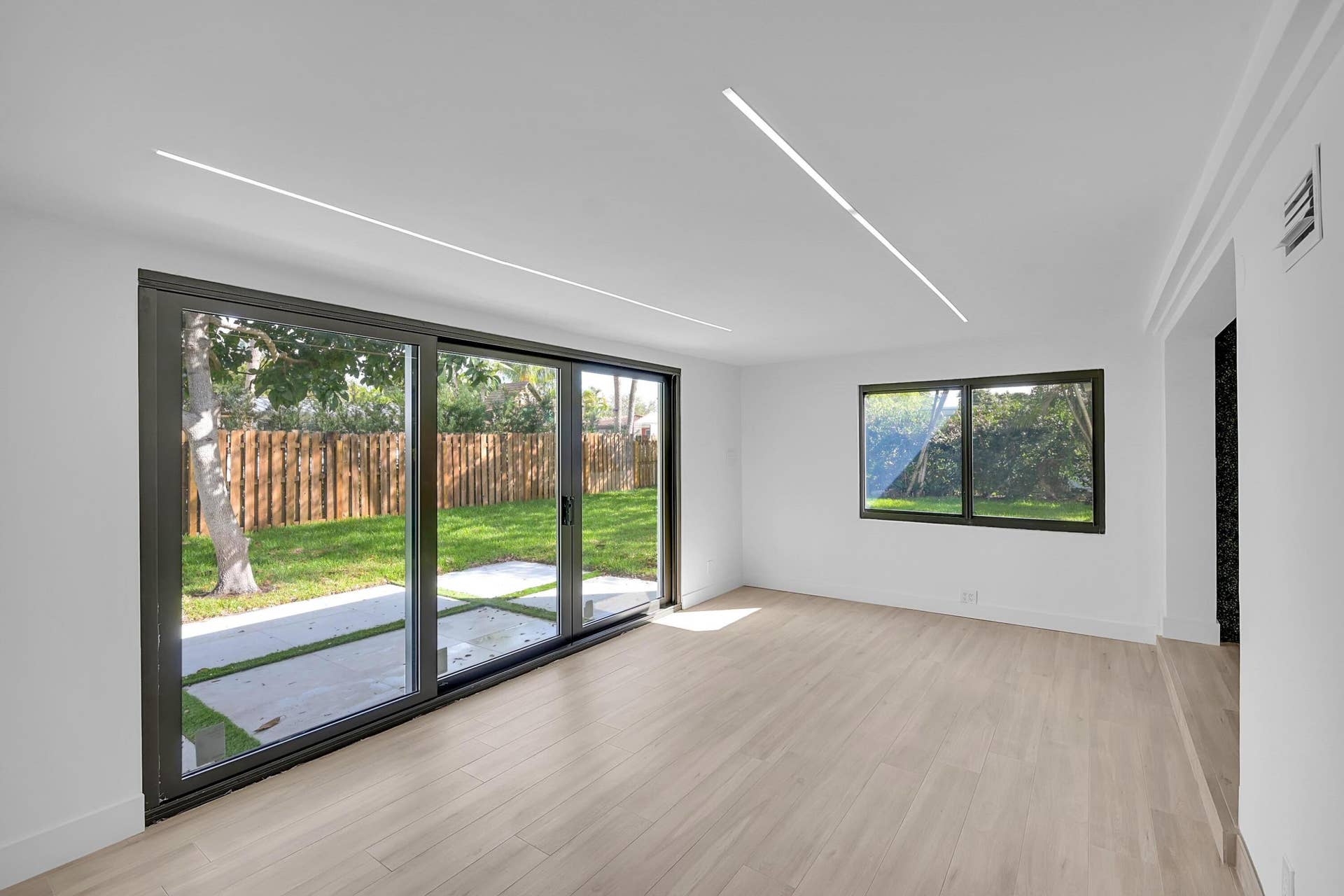 living room and porch