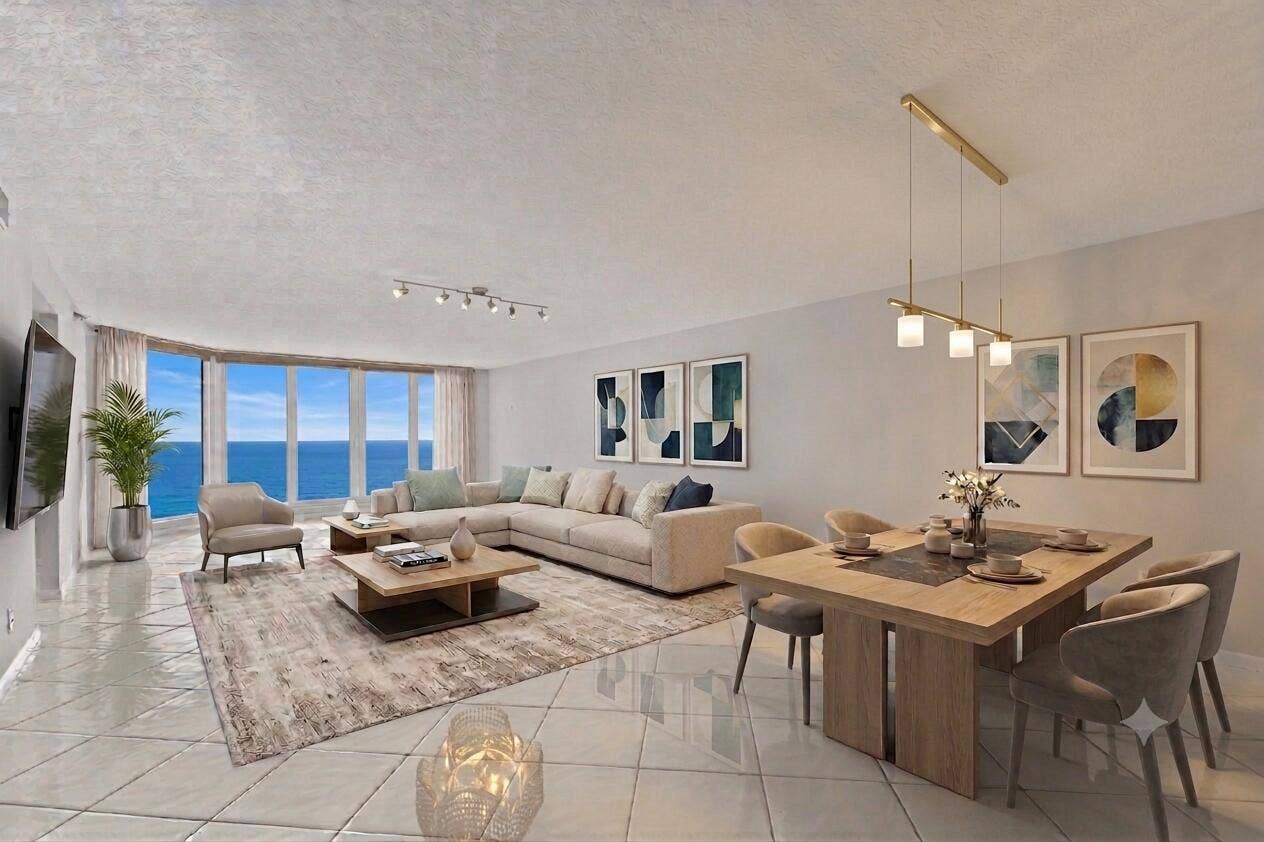 3600 S Ocean Boulevard, #203, South Palm Beach, FL 33480 Living Room/Dining Room Virtual staged