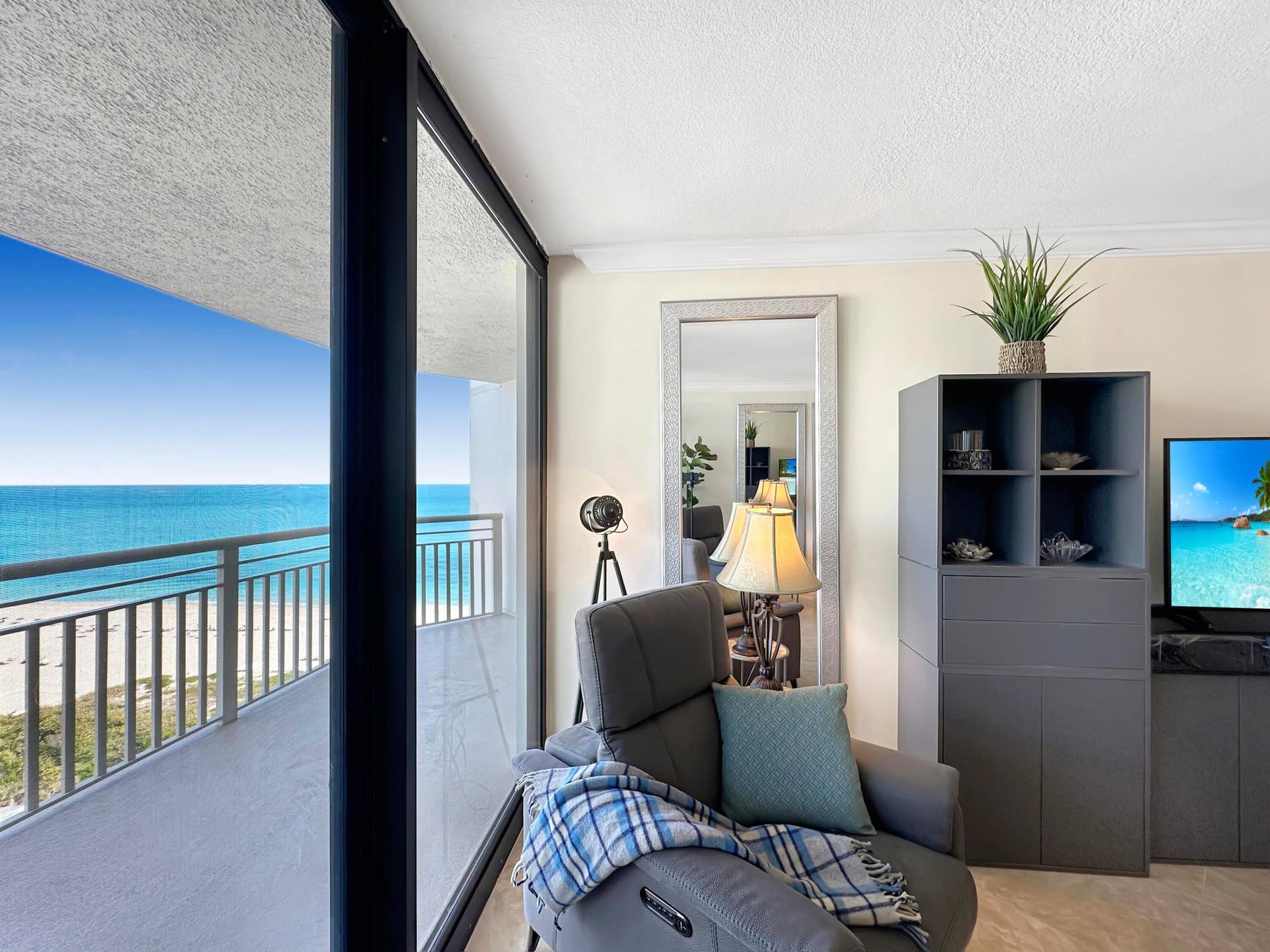 3000 N Ocean Drive, #20 B, Singer Island, FL 33404 Living Room Balcony Access
