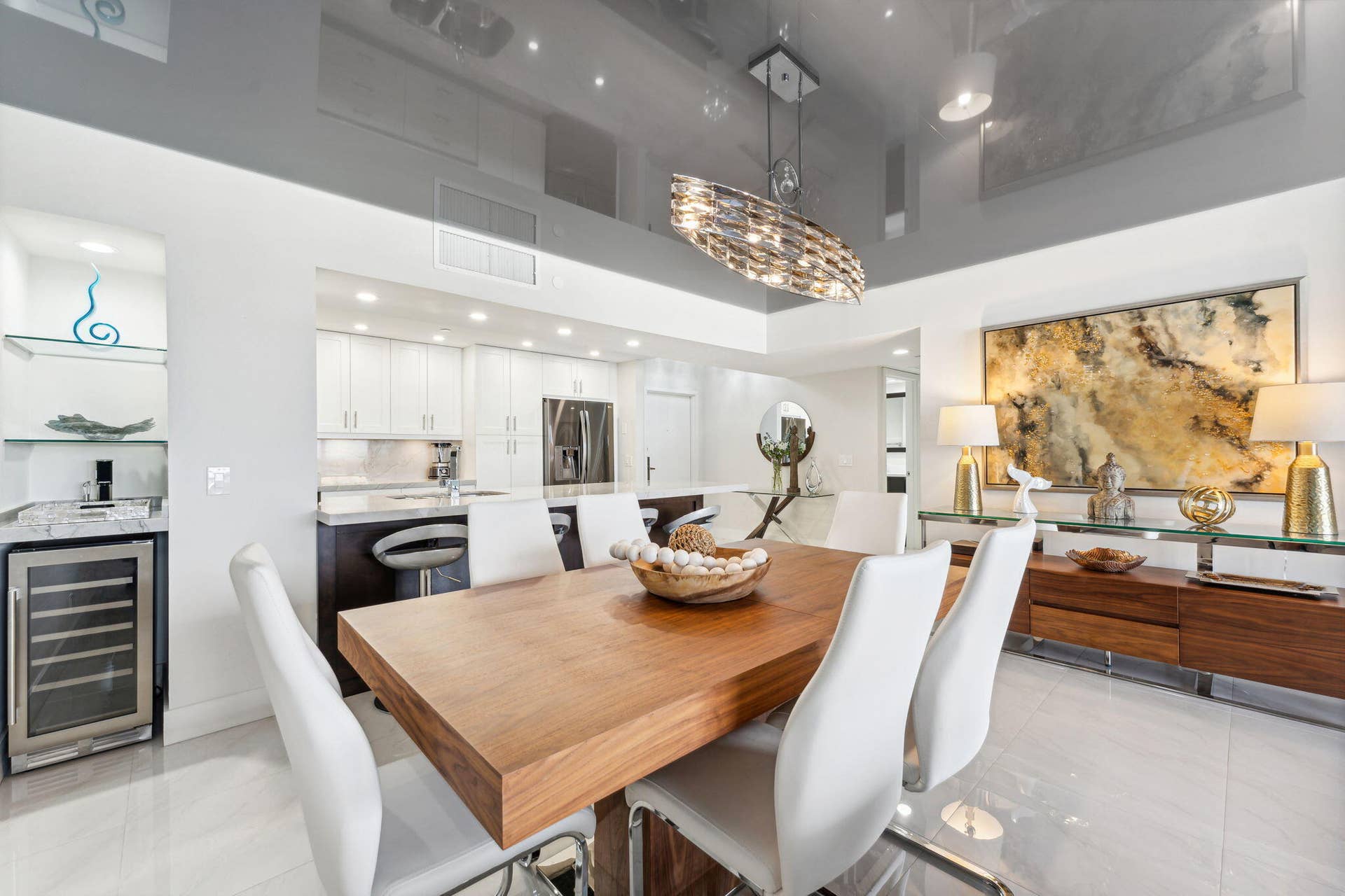 Dining area with beverage refrig