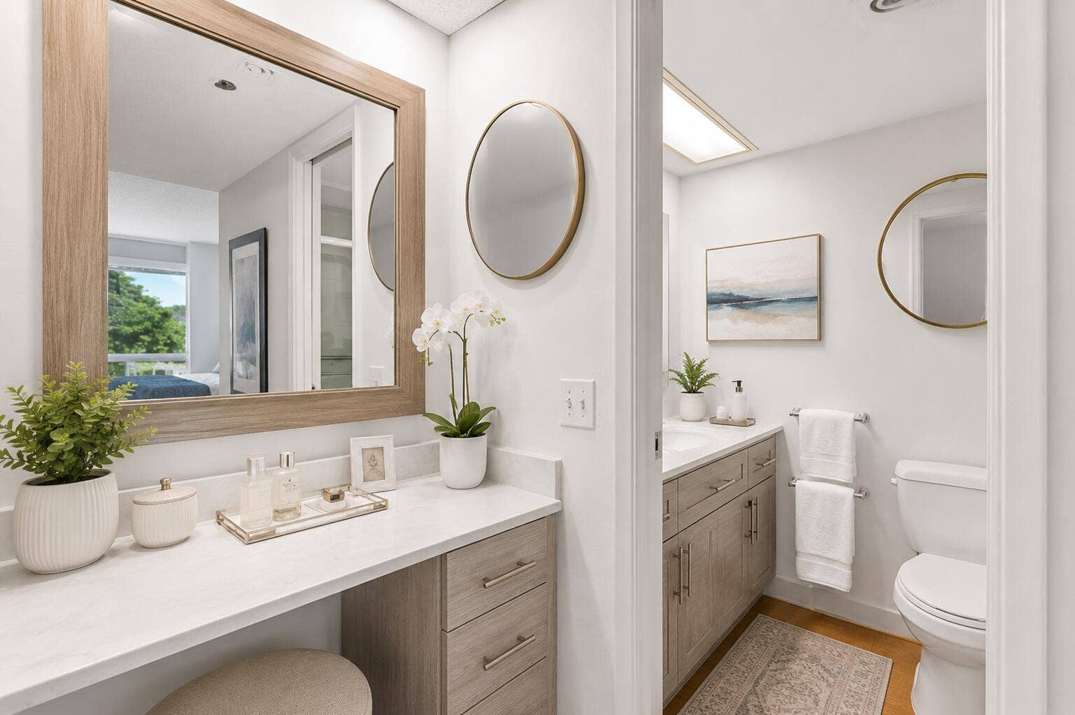 Virtually modified primary bathroom showing the potential with minor tweaking.