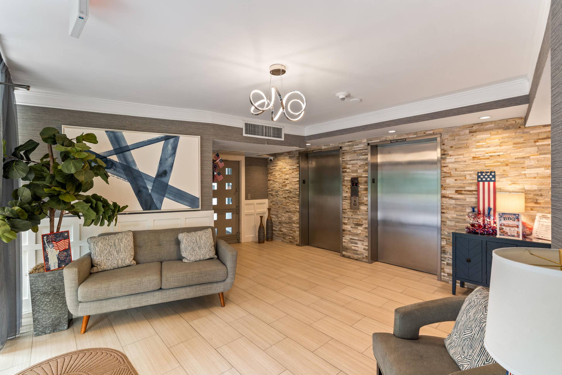 Beautifully renovated lobby with contemporary finishes. Two elevators for convenient access.