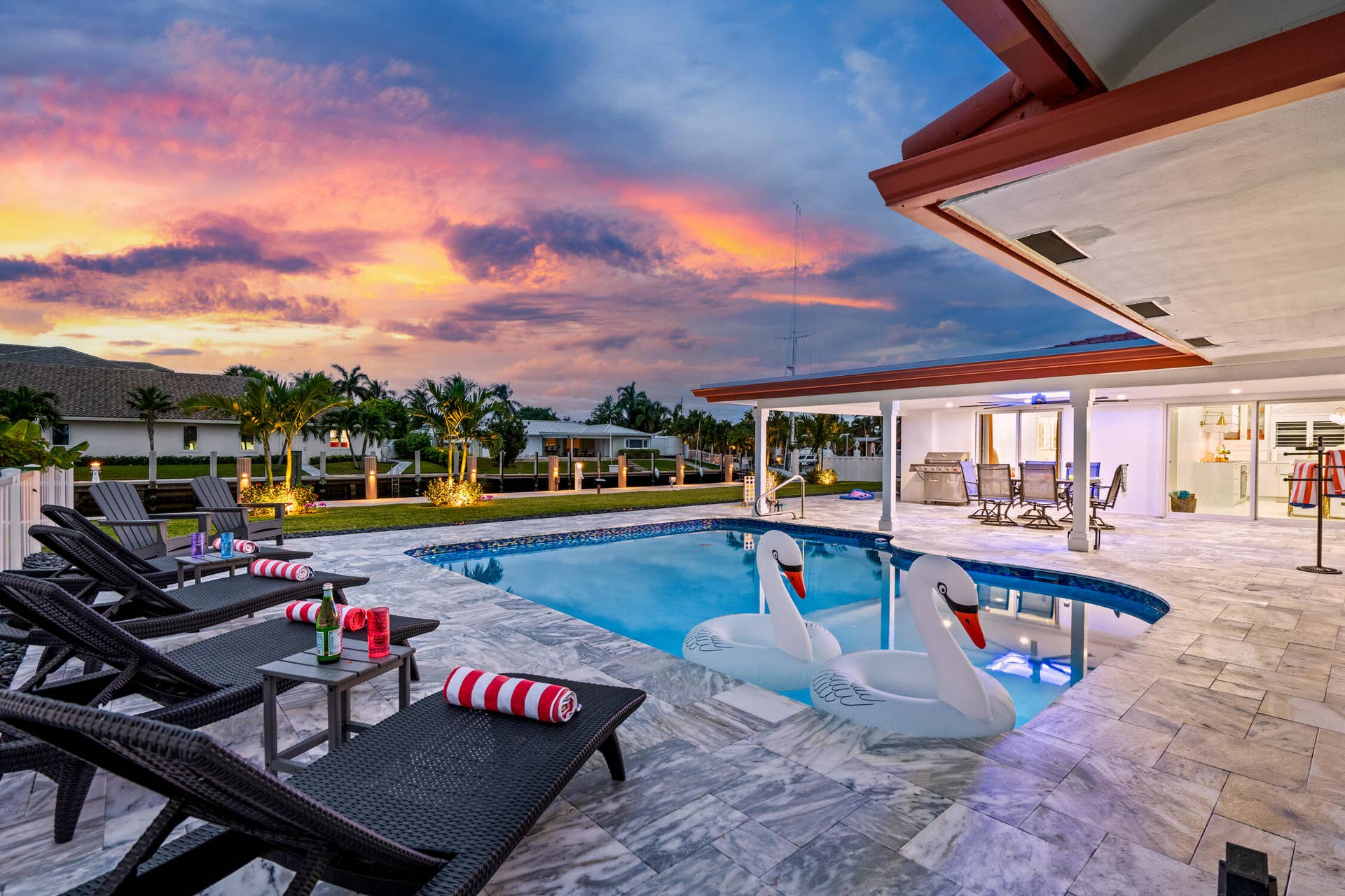 2760 NE 7TH Street, Pompano Beach, Pompano Beach, FL 33062 Pool Deck & Waterfront at Sunset