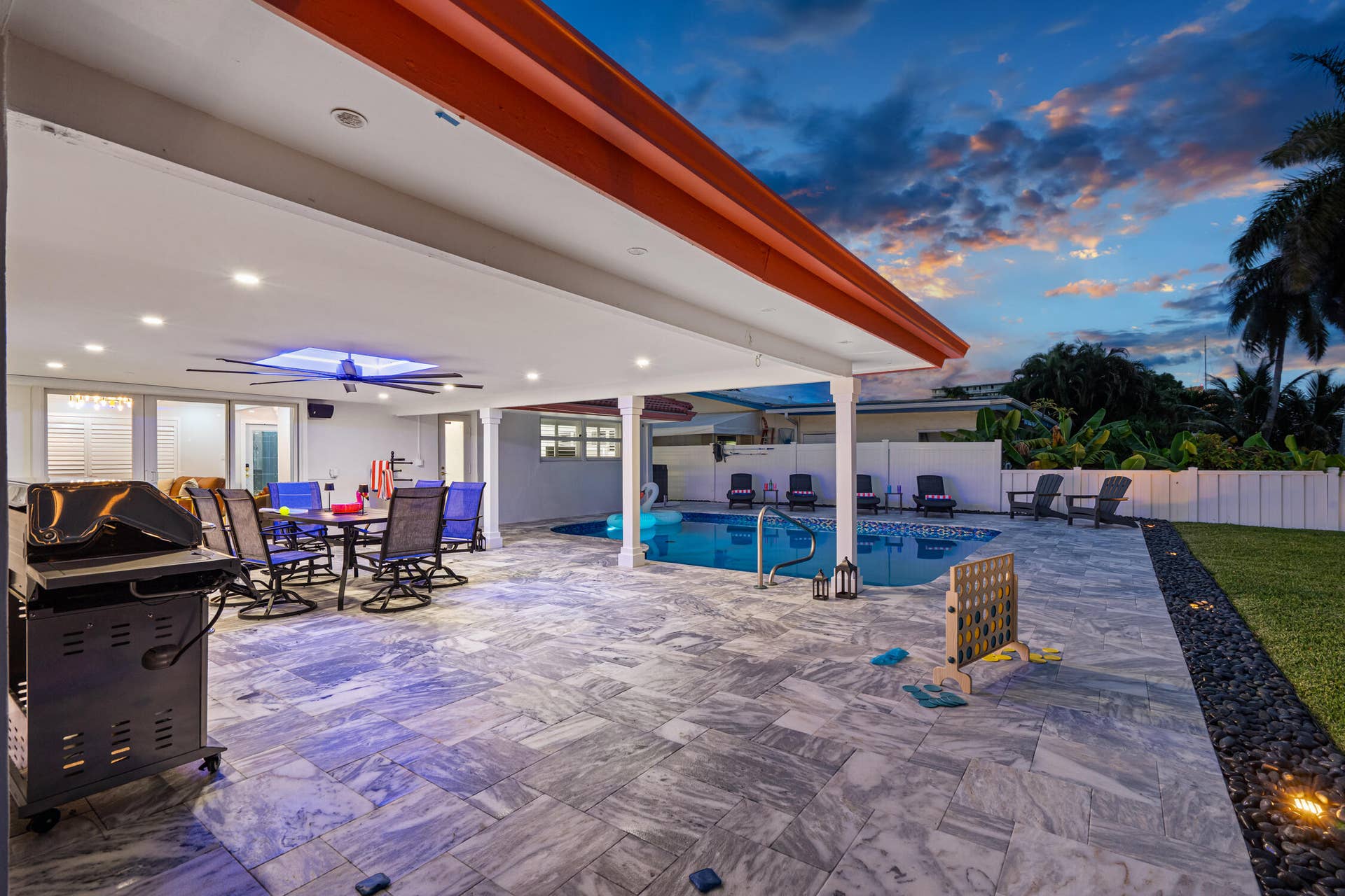 2760 NE 7TH Street, Pompano Beach, Pompano Beach, FL 33062 Covered Patio & Pool at Twilight