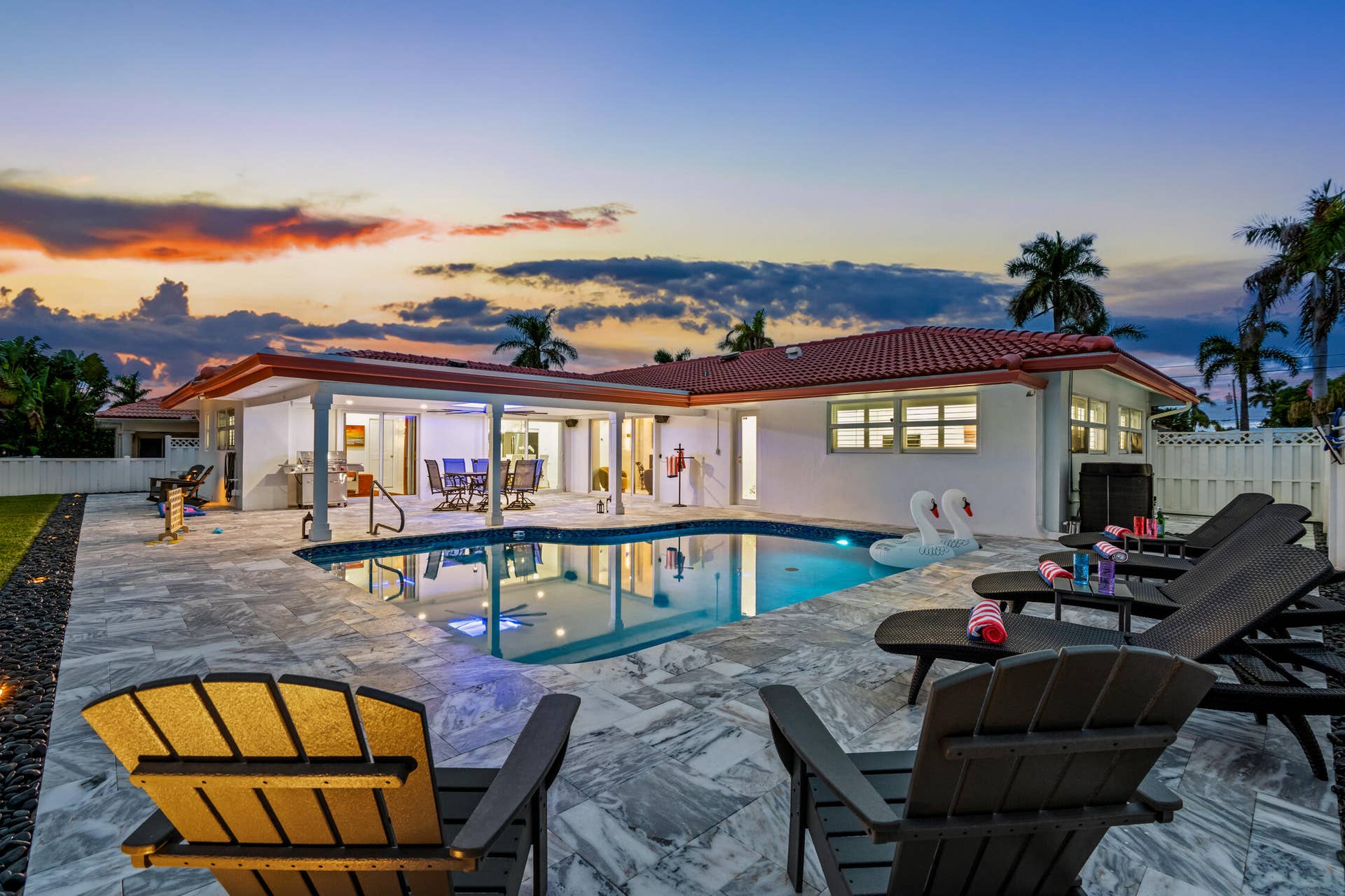 2760 NE 7TH Street, Pompano Beach, Pompano Beach, FL 33062 Rear Exterior & Pool at Twilight