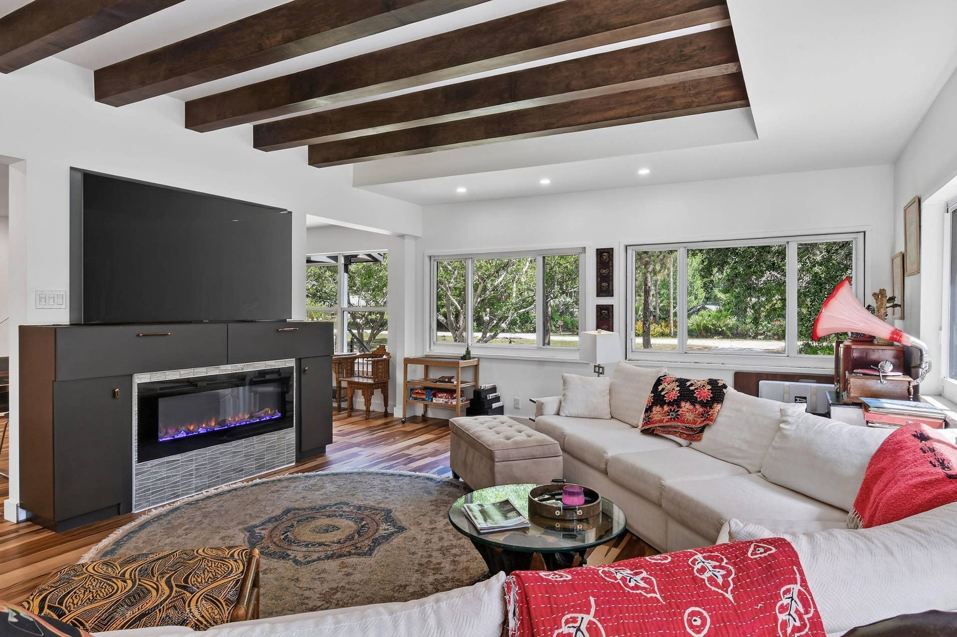 Two way electric fireplace