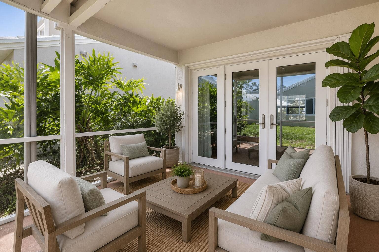 9444 NW 8th Circle, Plantation, FL 33324 Outdoor covered lanai - Ai generated photo - digitally staged. May not depict exact proportions.