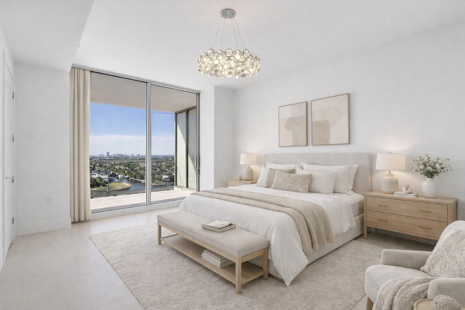 153 N Seabreeze Boulevard N, #1803, Fort Lauderdale, FL 33304 Lots of space and a view of the Marina and Las Olas yachts passing by when you wake up,soft carmel & creme & white colors are in for the beachy look. Virtually staged.