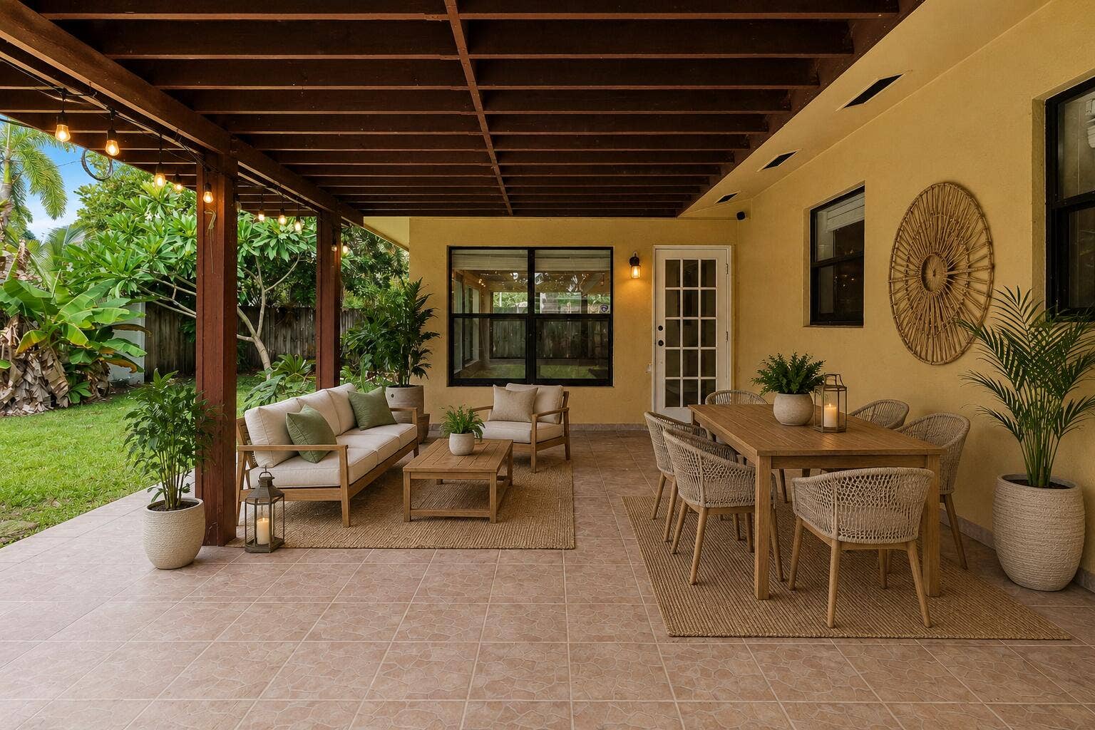 Virtually staged covered patio.