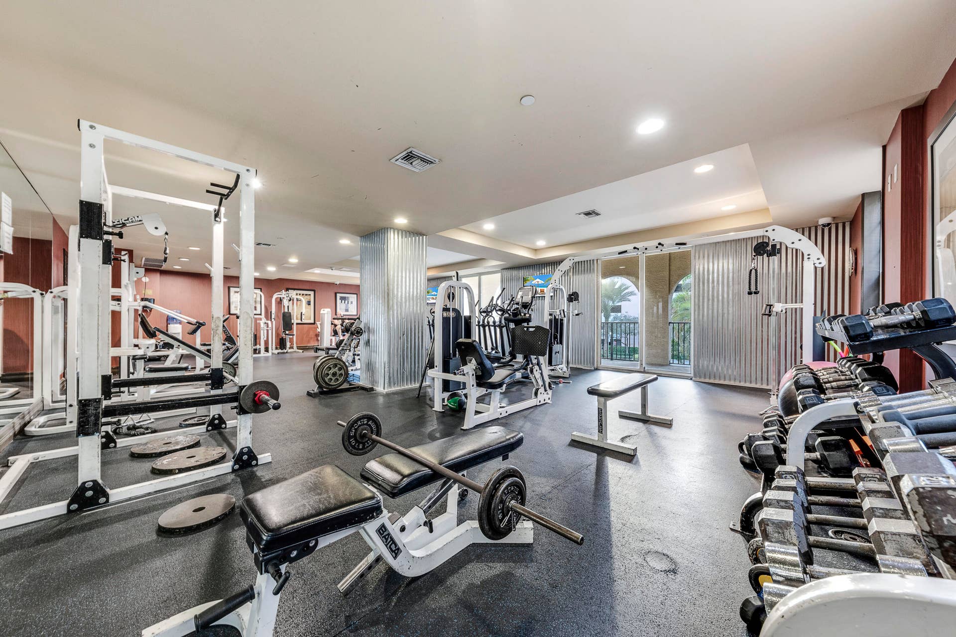 Stay active in the community fitness center featuring cardio equipment, free weights, and strength training.
