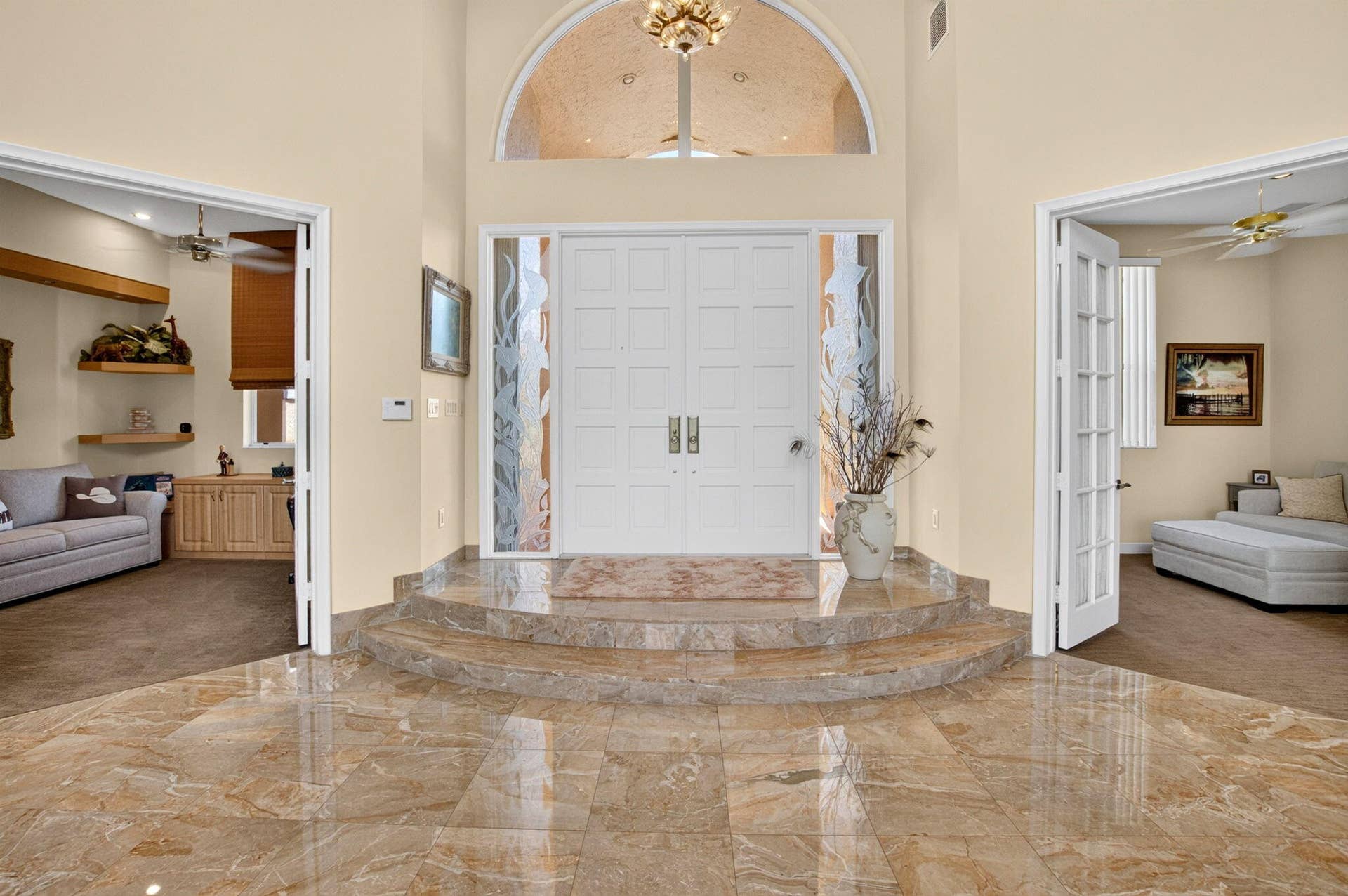 marble elevated entrance into a large entertainment area