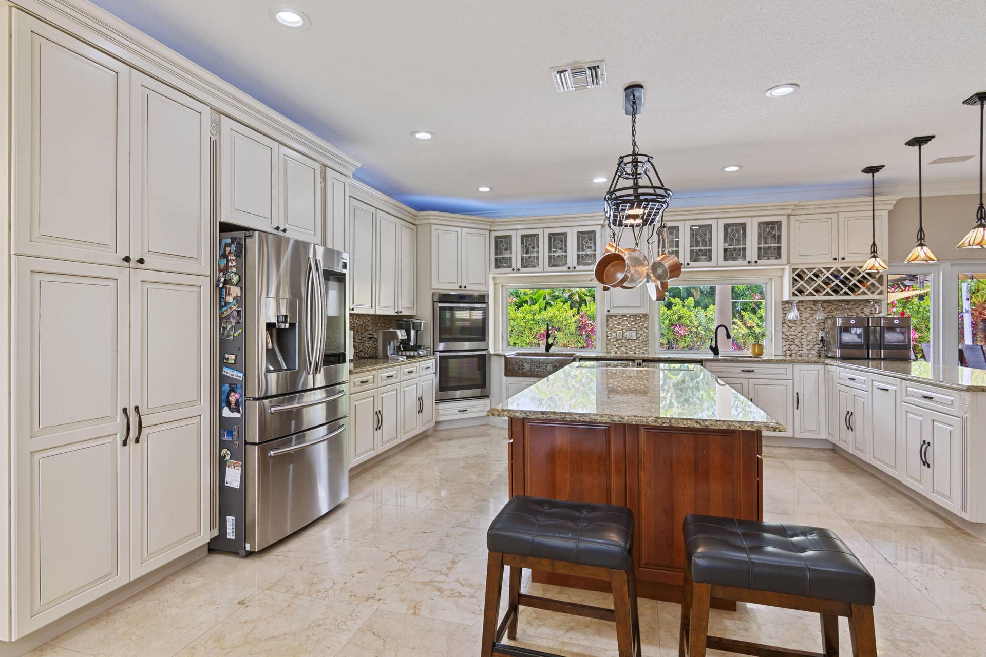 kitchen view w windows in back