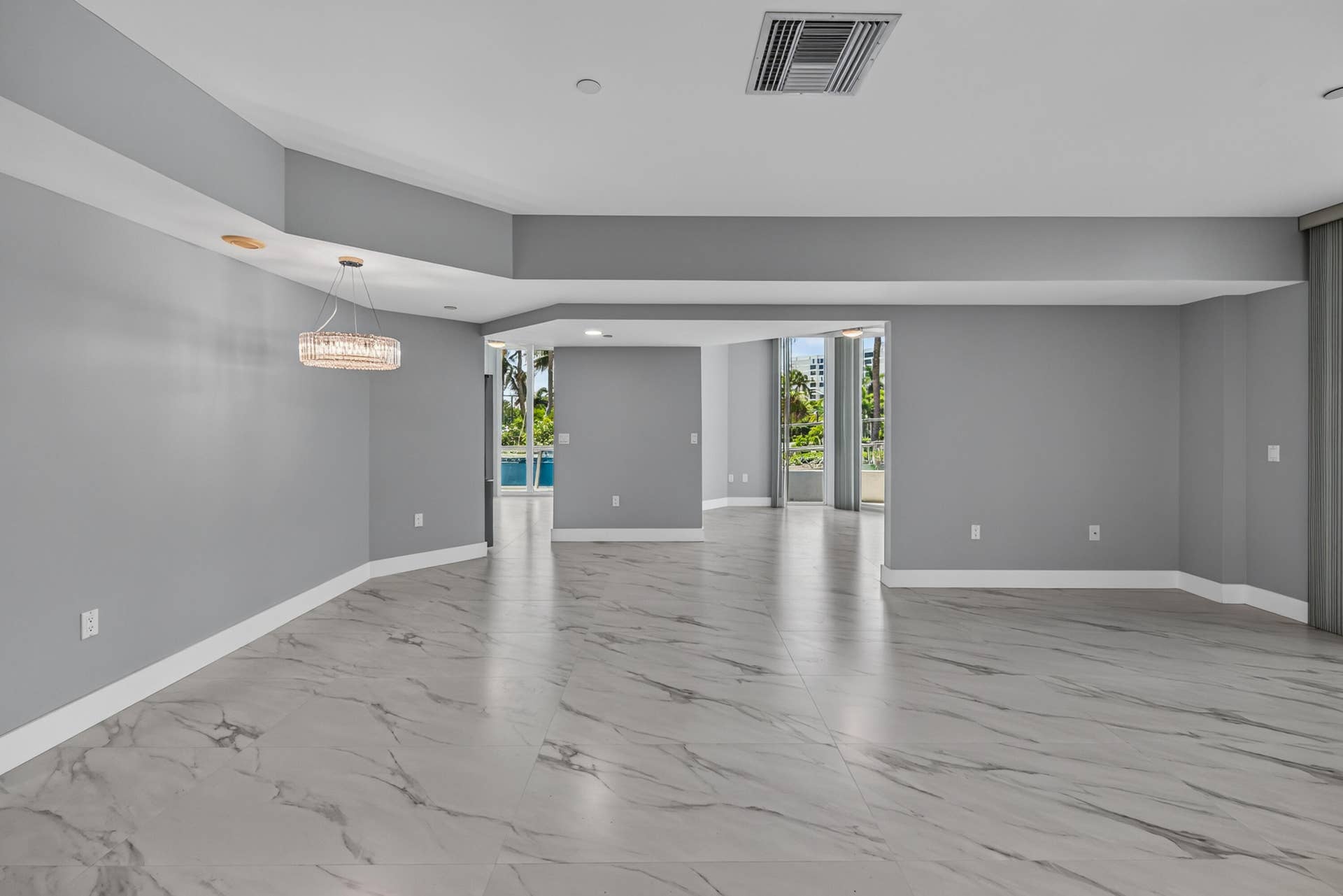 View of living room and bonus room to the left