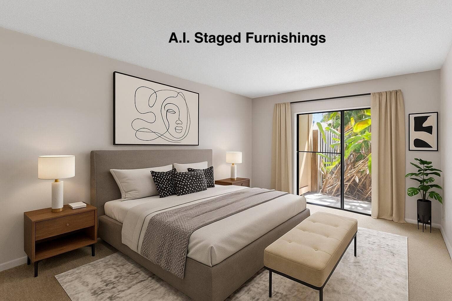 A.I. photo of furnishing suggestion for primary bedroom