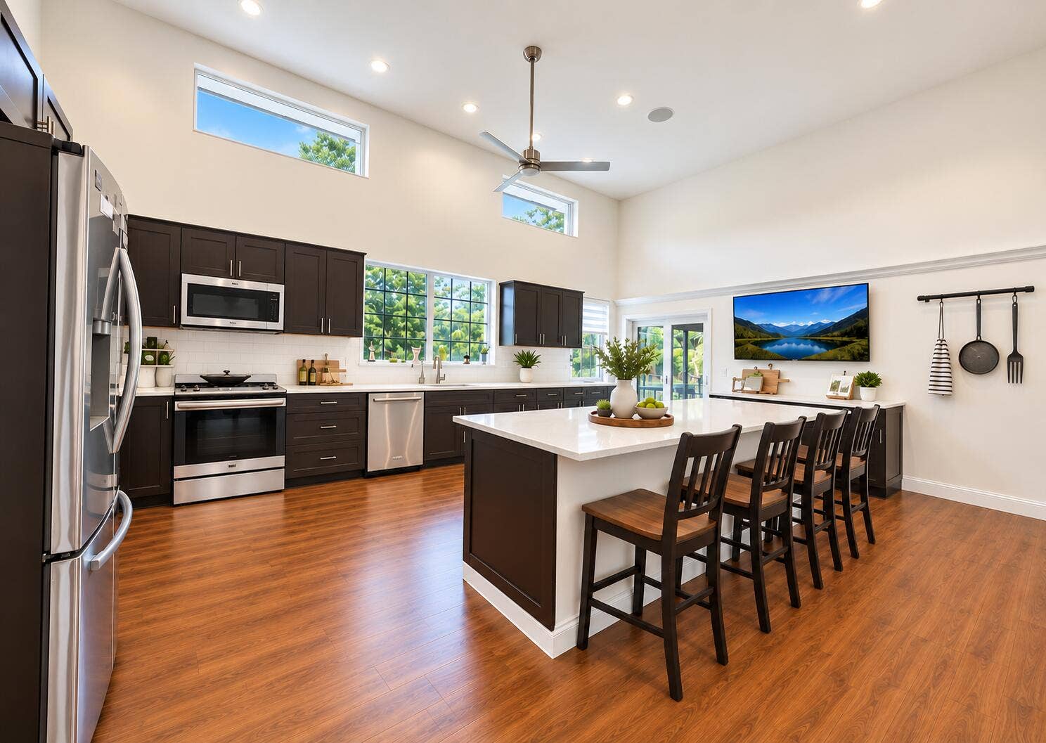 Modern kitchen with high ceilings and a massive center island!