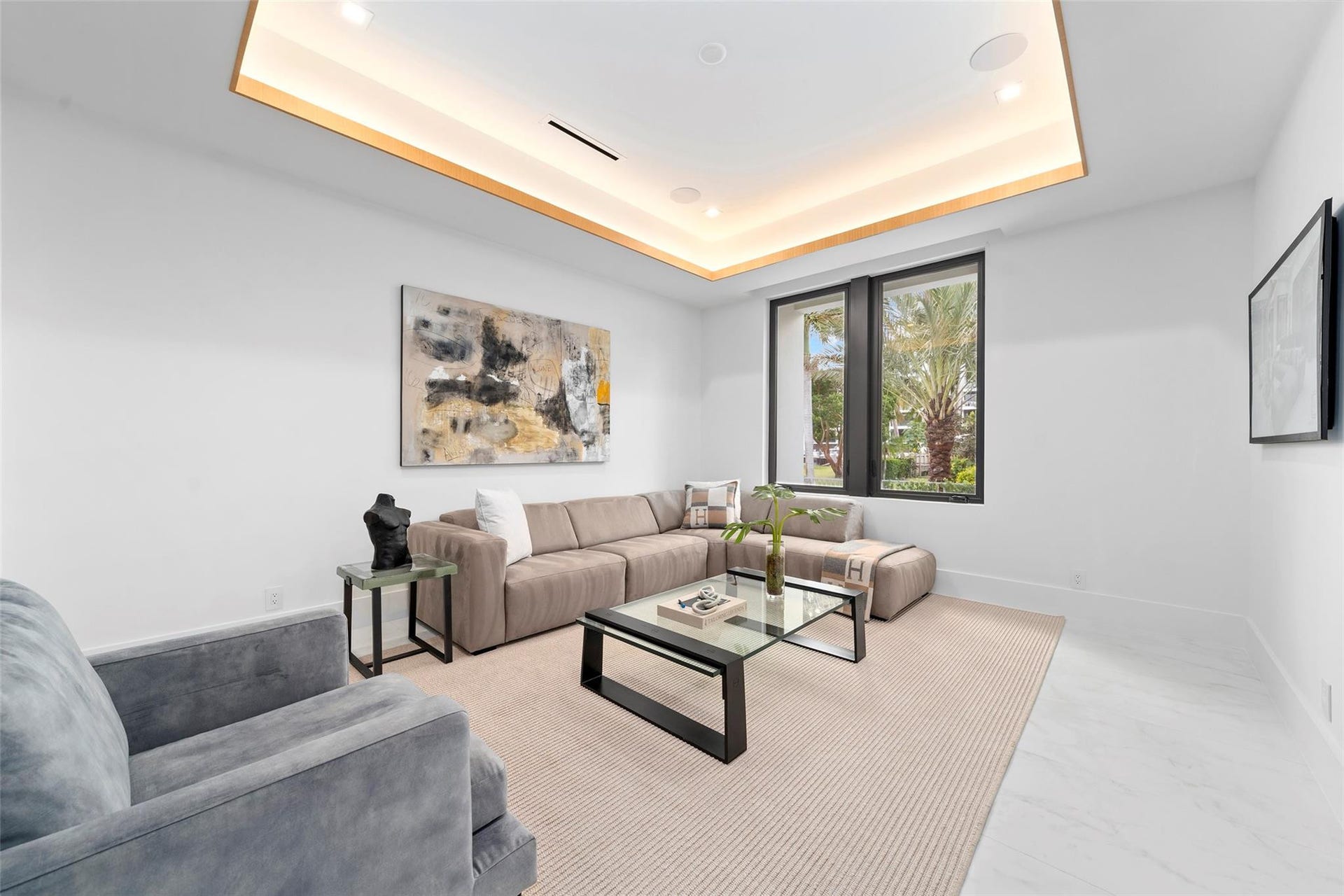First-Floor Office  Staged as an Elegant Sitting Area Near the Main Entrance
