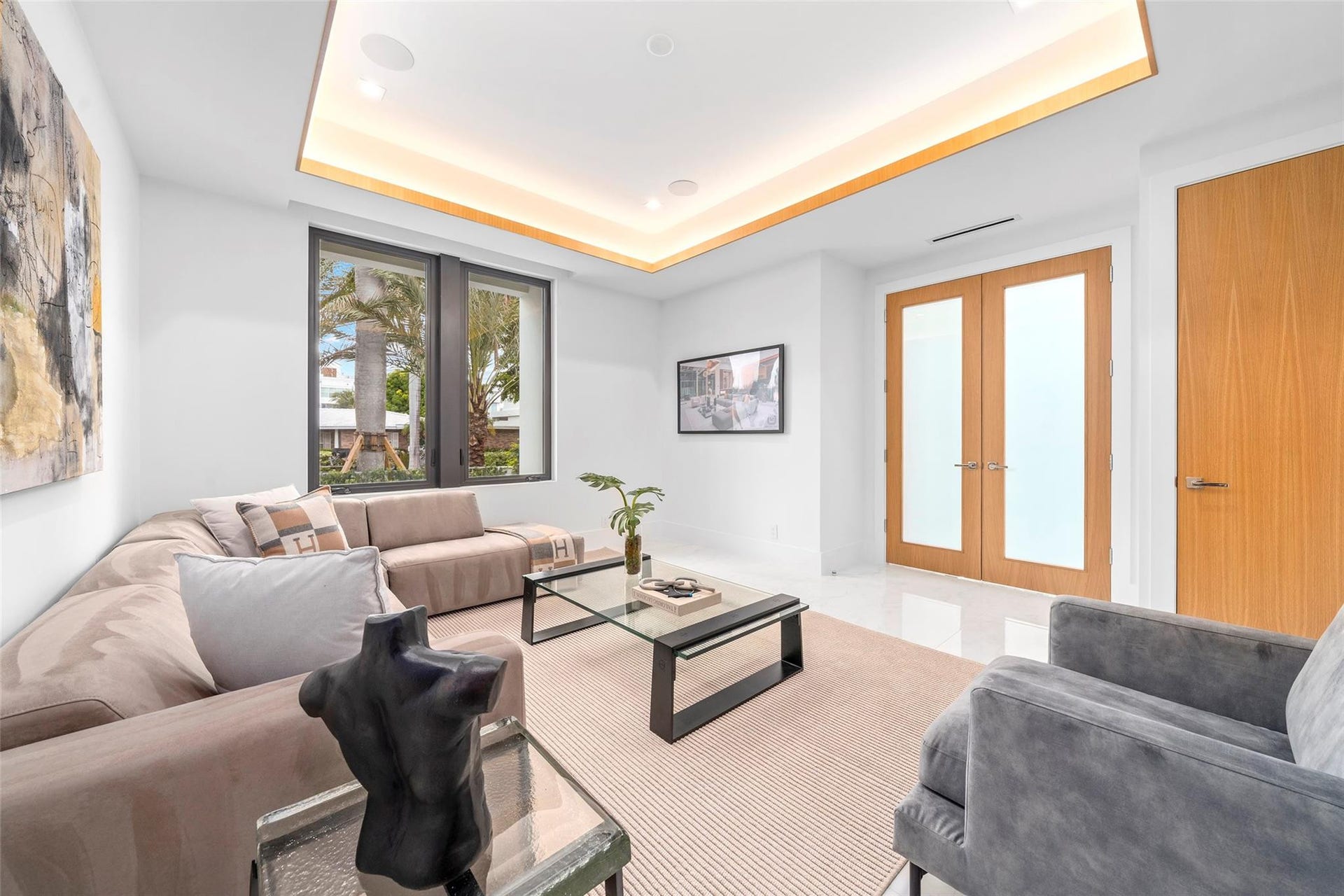 First-Floor Office  Staged as an Elegant Sitting Area Near the Main Entrance