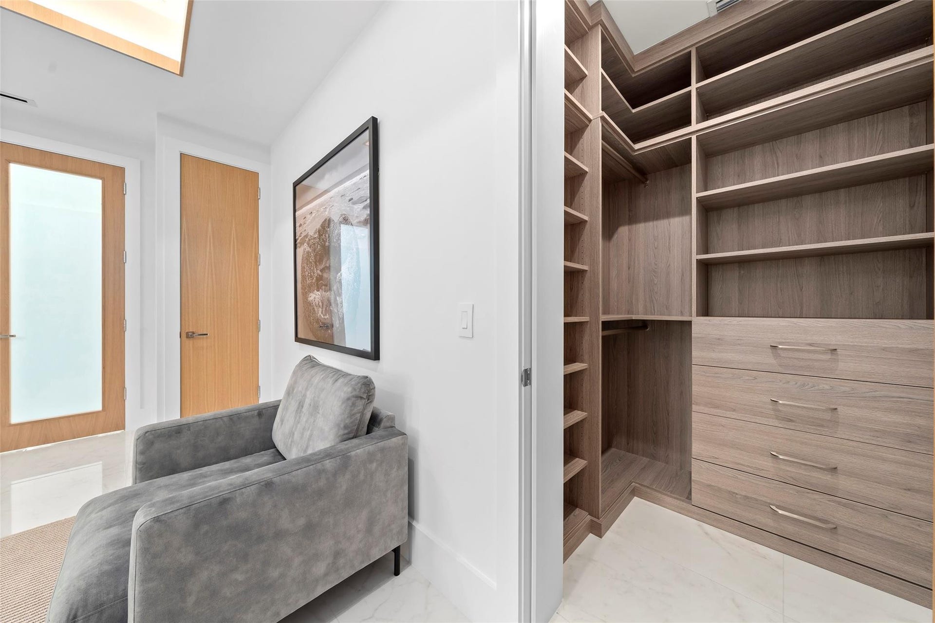 First-Floor Office with Full Closet  Staged as an Elegant Sitting Area Near the Main Entrance