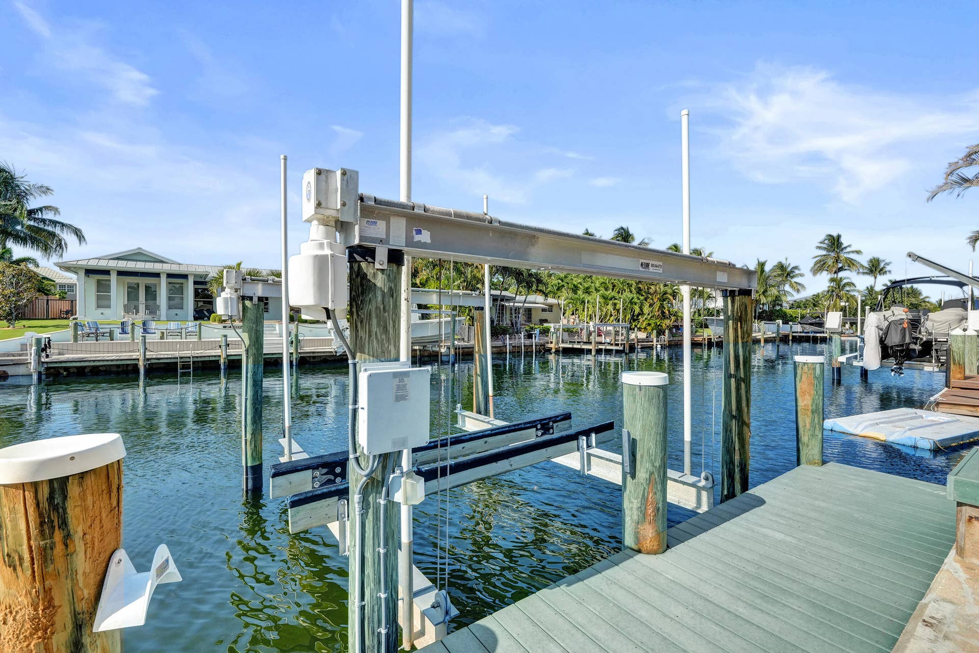 733 JACANA Way, North Palm Beach, FL 33408 Property has 2 High Tide boat lifts rated 16,000 lbs and 12,000 lbs.