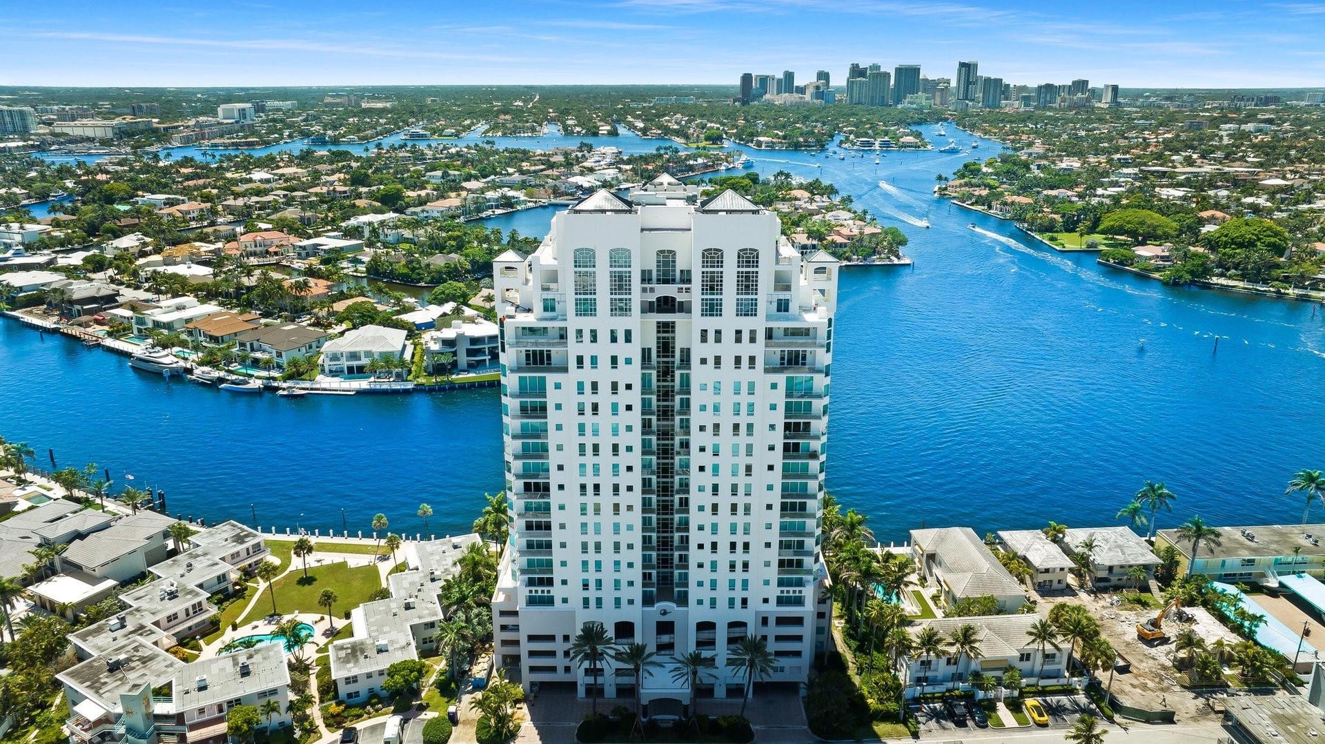 3055 Harbor Drive, #1403, Fort Lauderdale, FL 33316 High-rise residential building featuring multiple balconies and a white facade