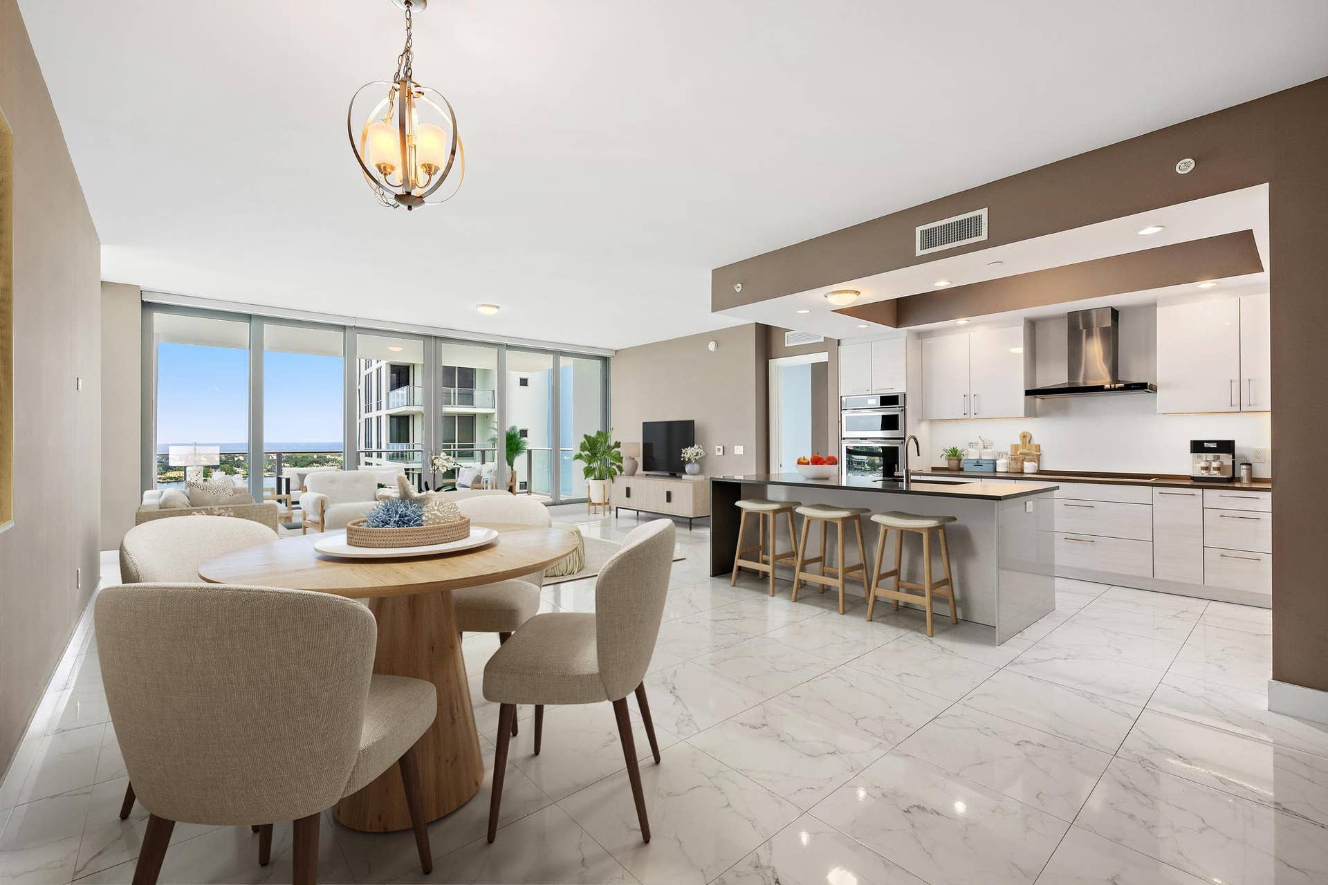 1 Water Club Way, #1604, North Palm Beach, FL 33408 Virtually staged Dining/Living/Kitchen
