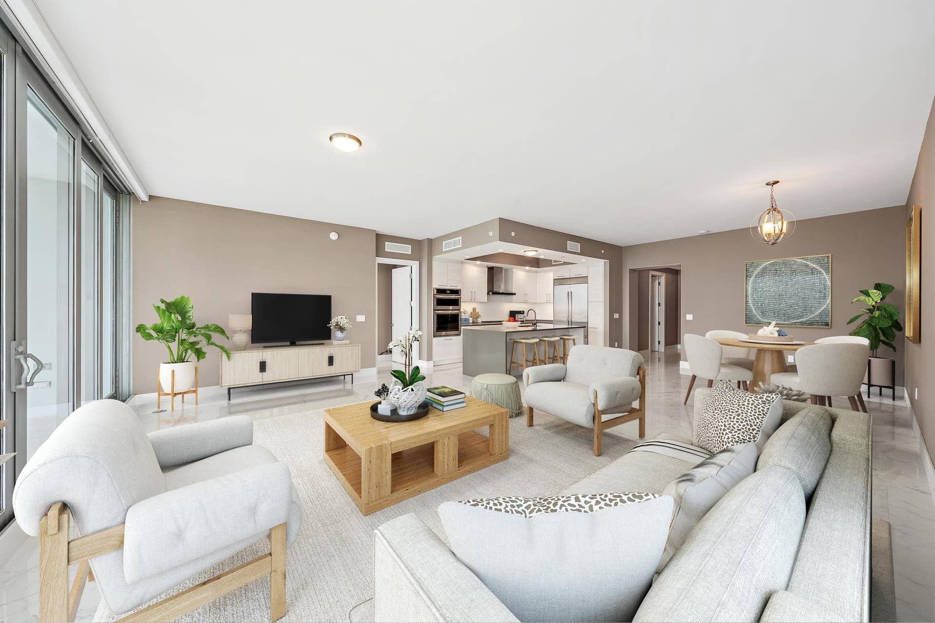 1 Water Club Way, #1604, North Palm Beach, FL 33408 Virtually Staged Living/Dining/Kitchen