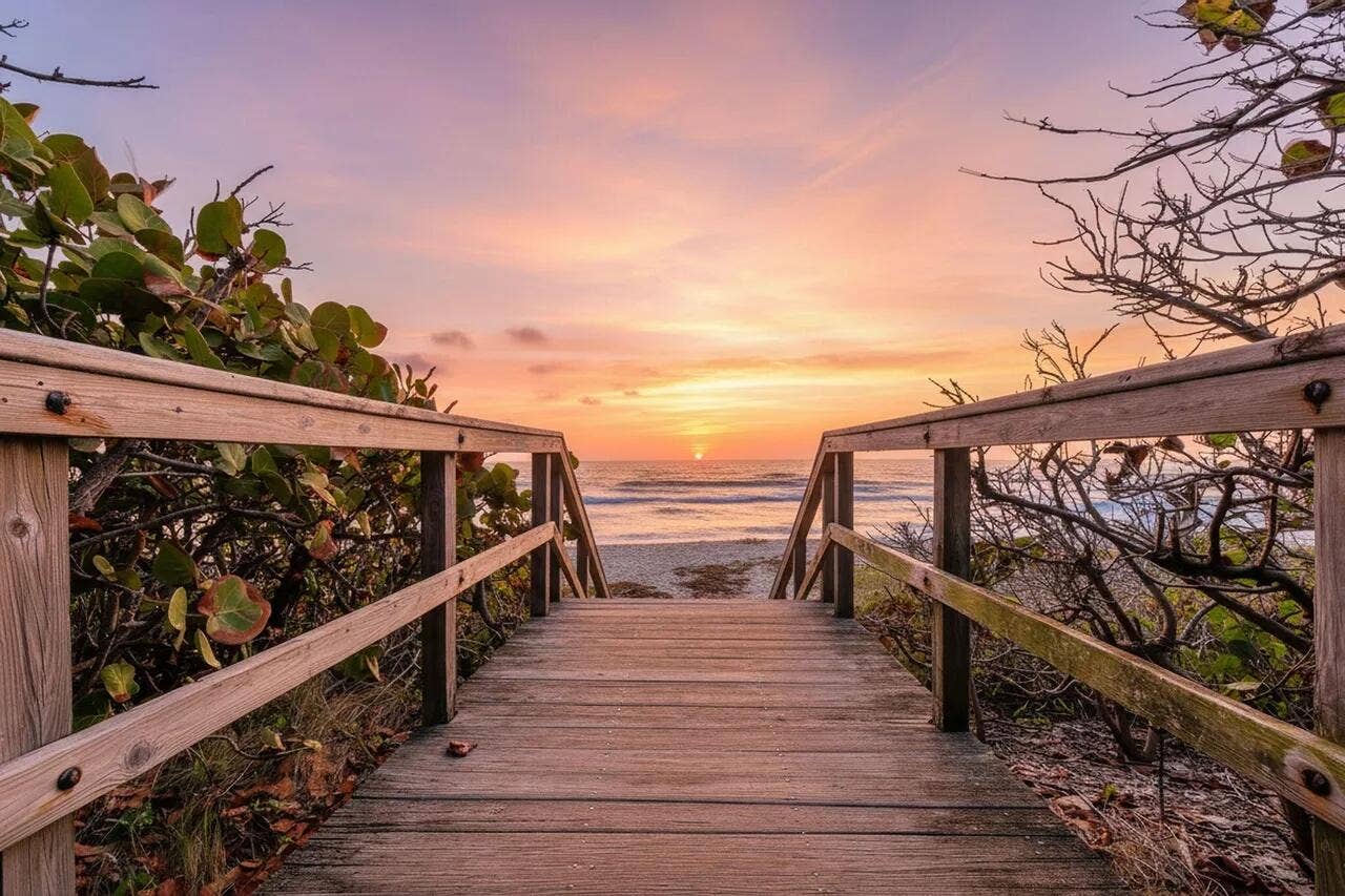 444 ZEPHYR Way, Juno Beach, FL 33408 Beach Staircase Sunset copy