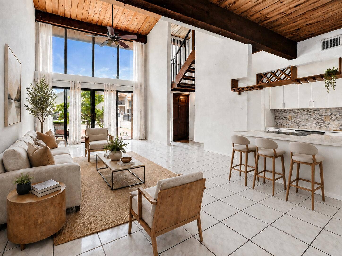 Open concept living/dining room, virtually staged
