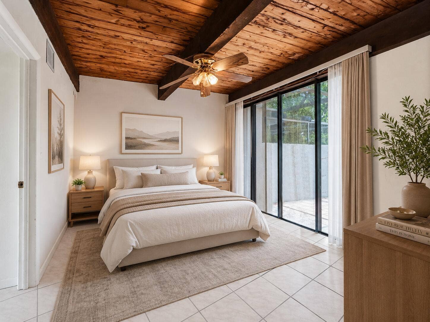 Downstairs bedroom, virtually staged