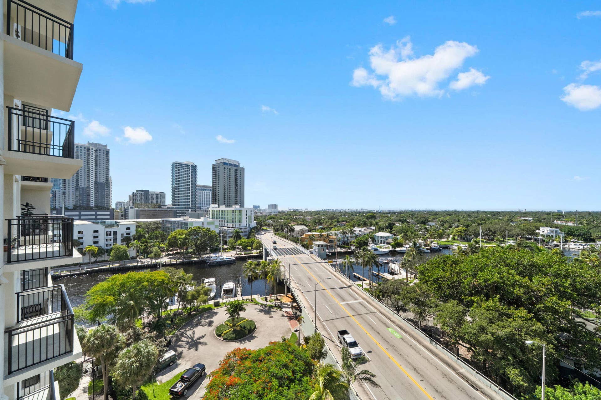 600 W LAS OLAS Boulevard, #902S, Fort Lauderdale, FL 33312 Elevated view toward the New River, Sailboat Bend & downtown Fort Lauderdale skyline from the residences wraparound terrace.
